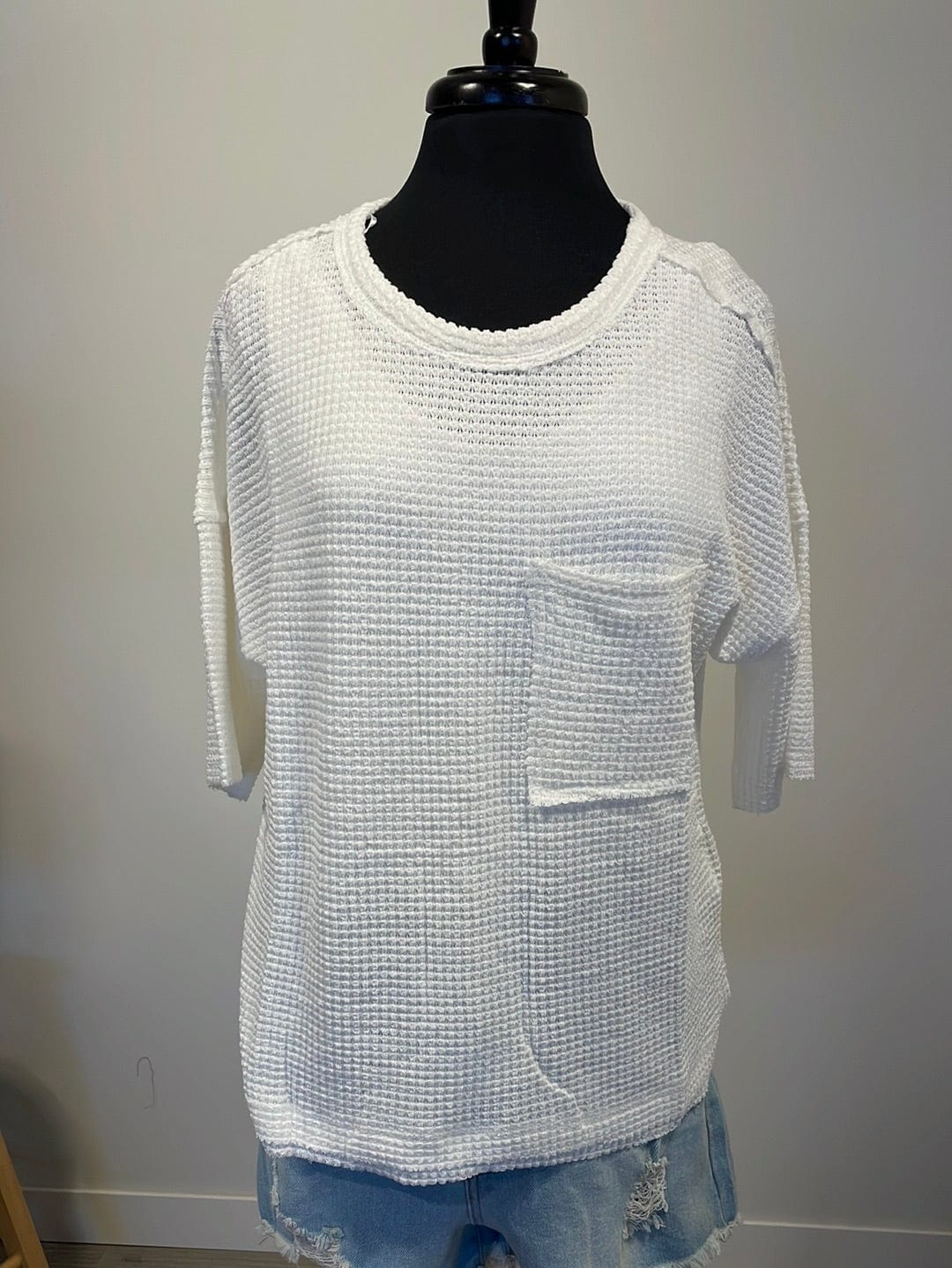 White Pocket Waffle Top