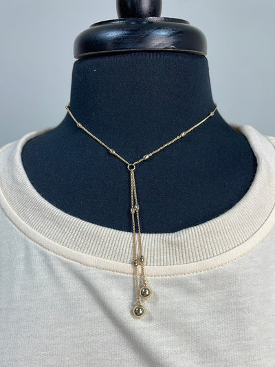 Gold Beaded Delicate Y Necklace