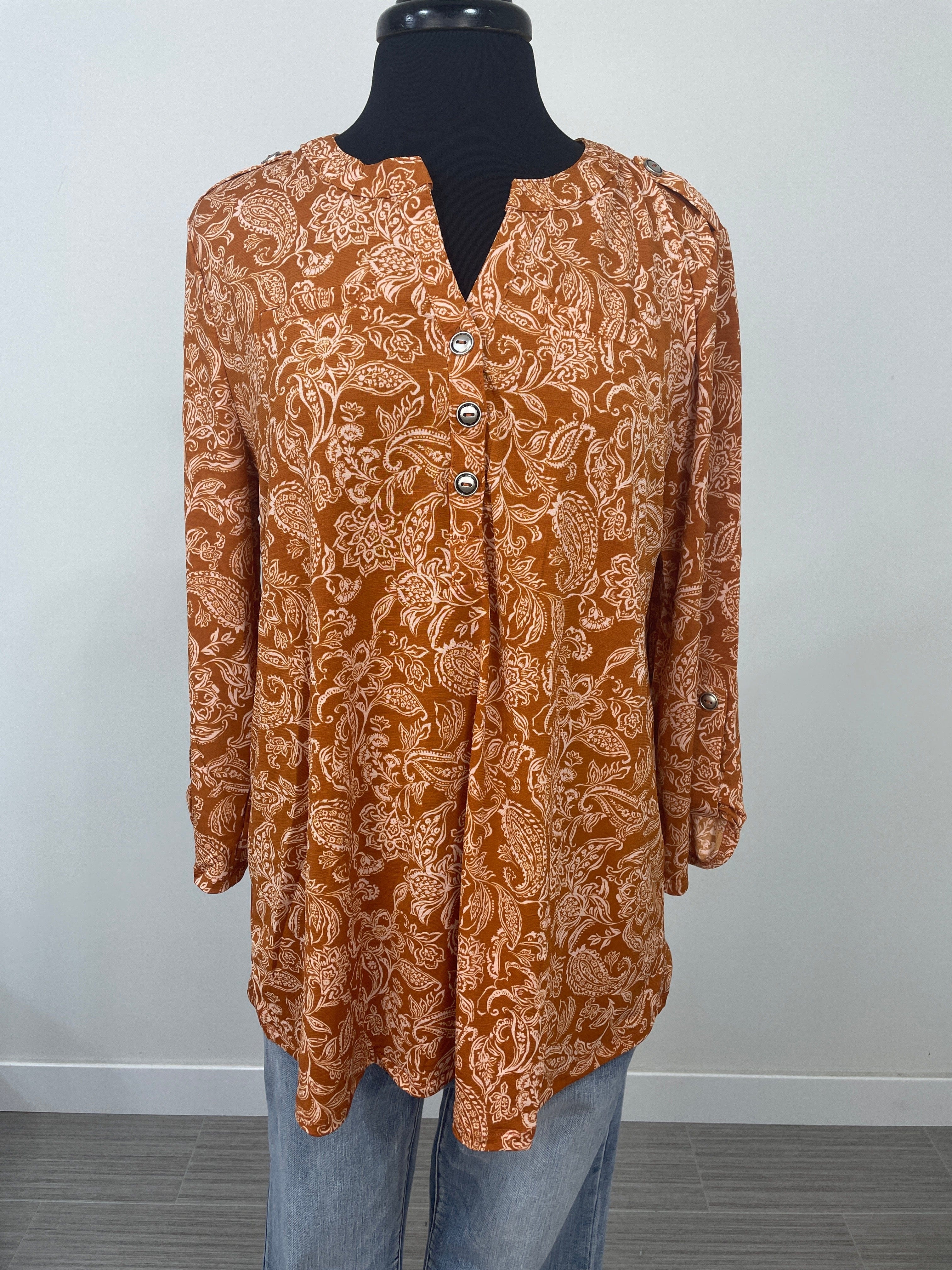 Rust Paisley Button Lizzy Blouse