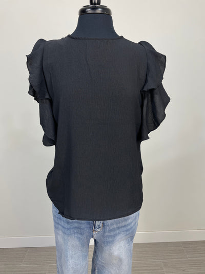Black Double Ruffle Sleeve Top