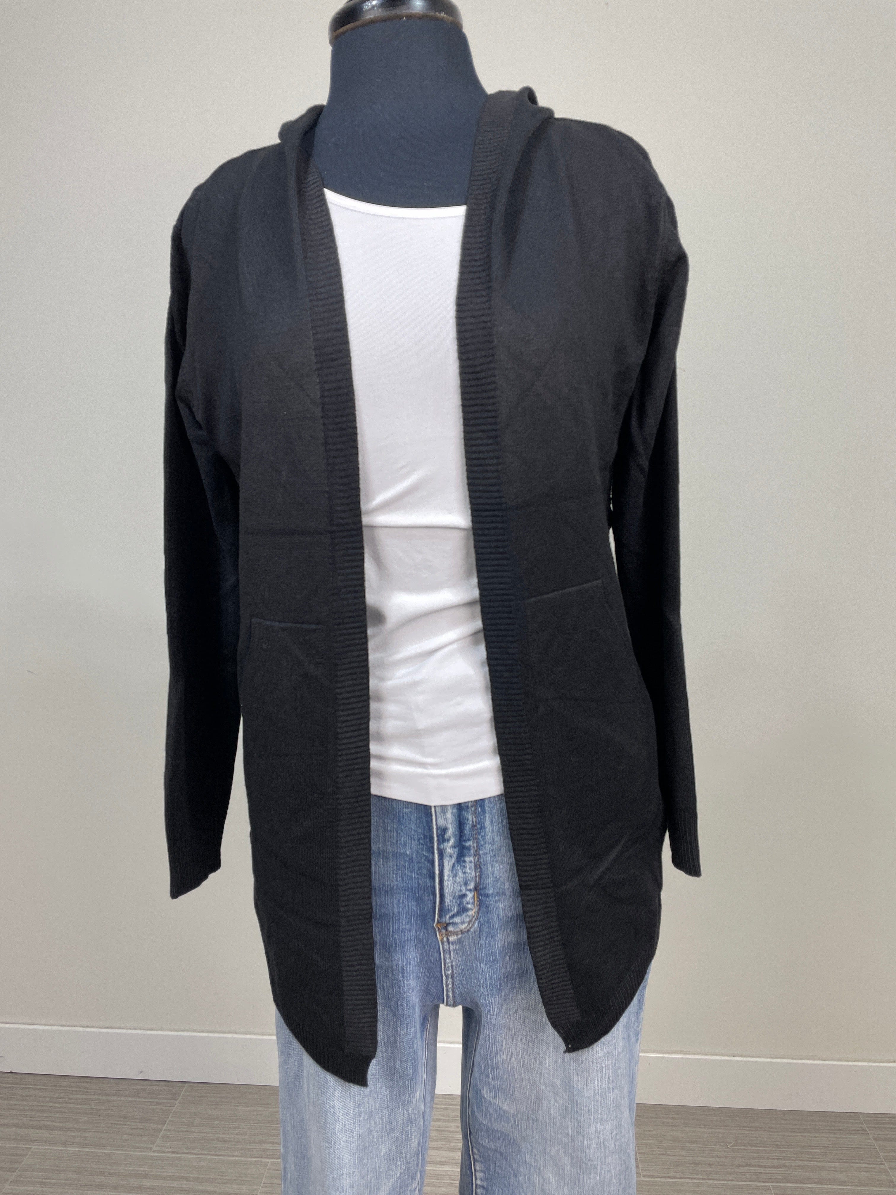 Black Hooded Cardigan