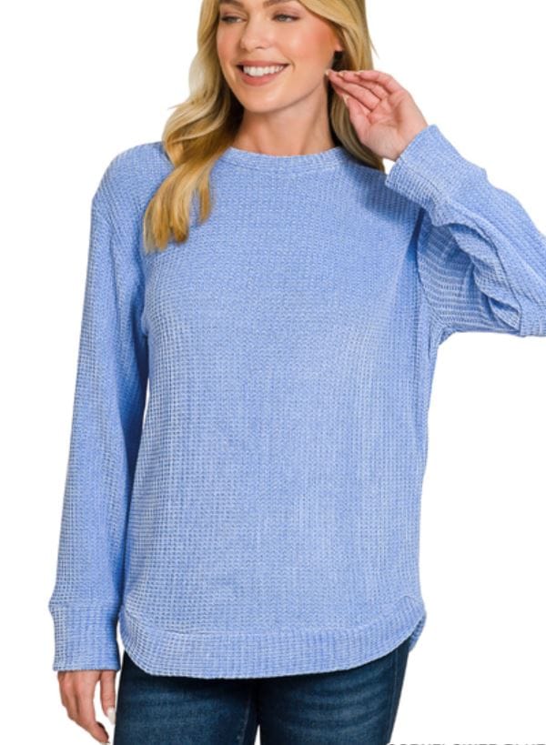 Cornflower Chenille Waffle Sweater