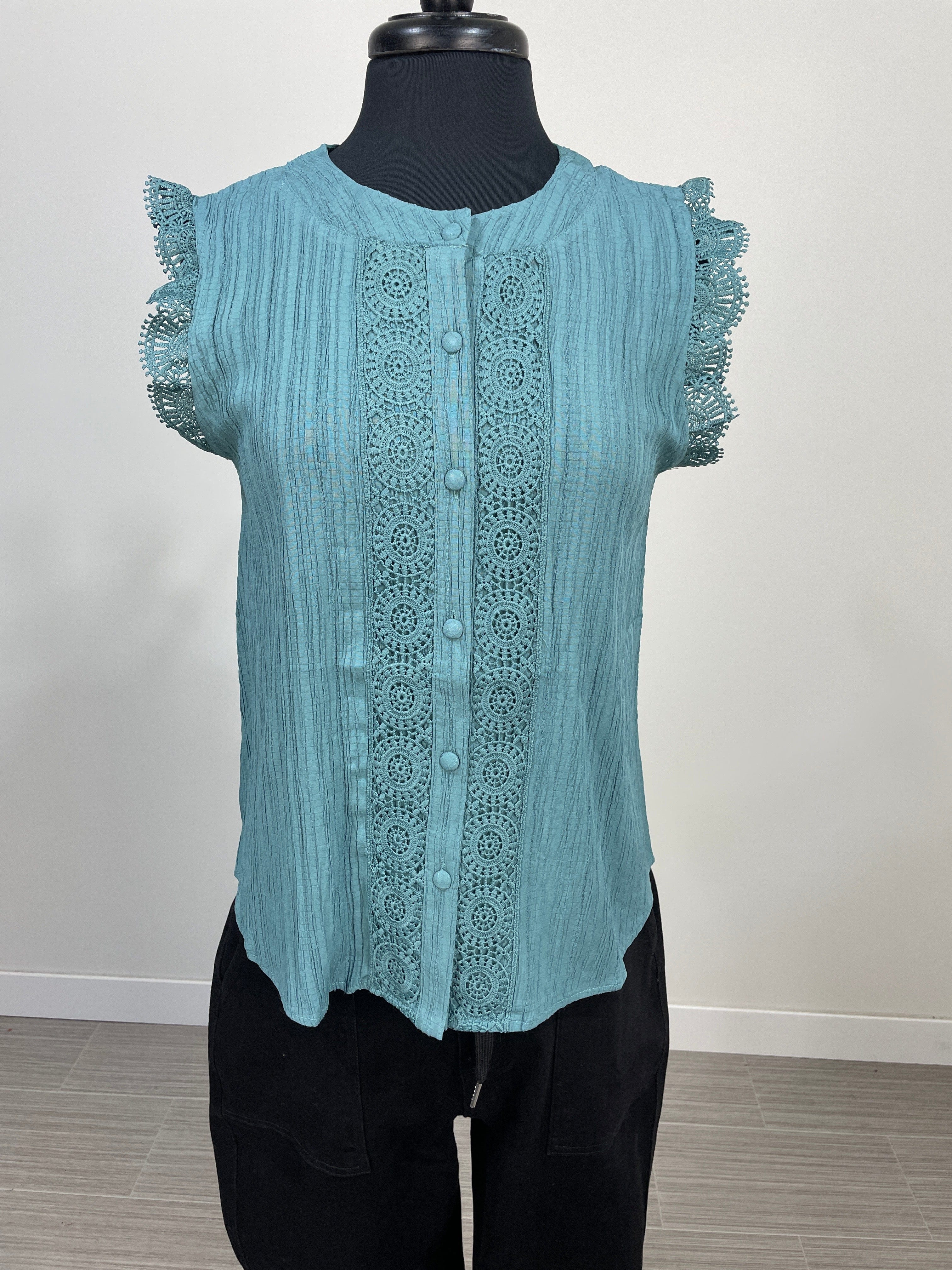 Teal Eyelet Blouse