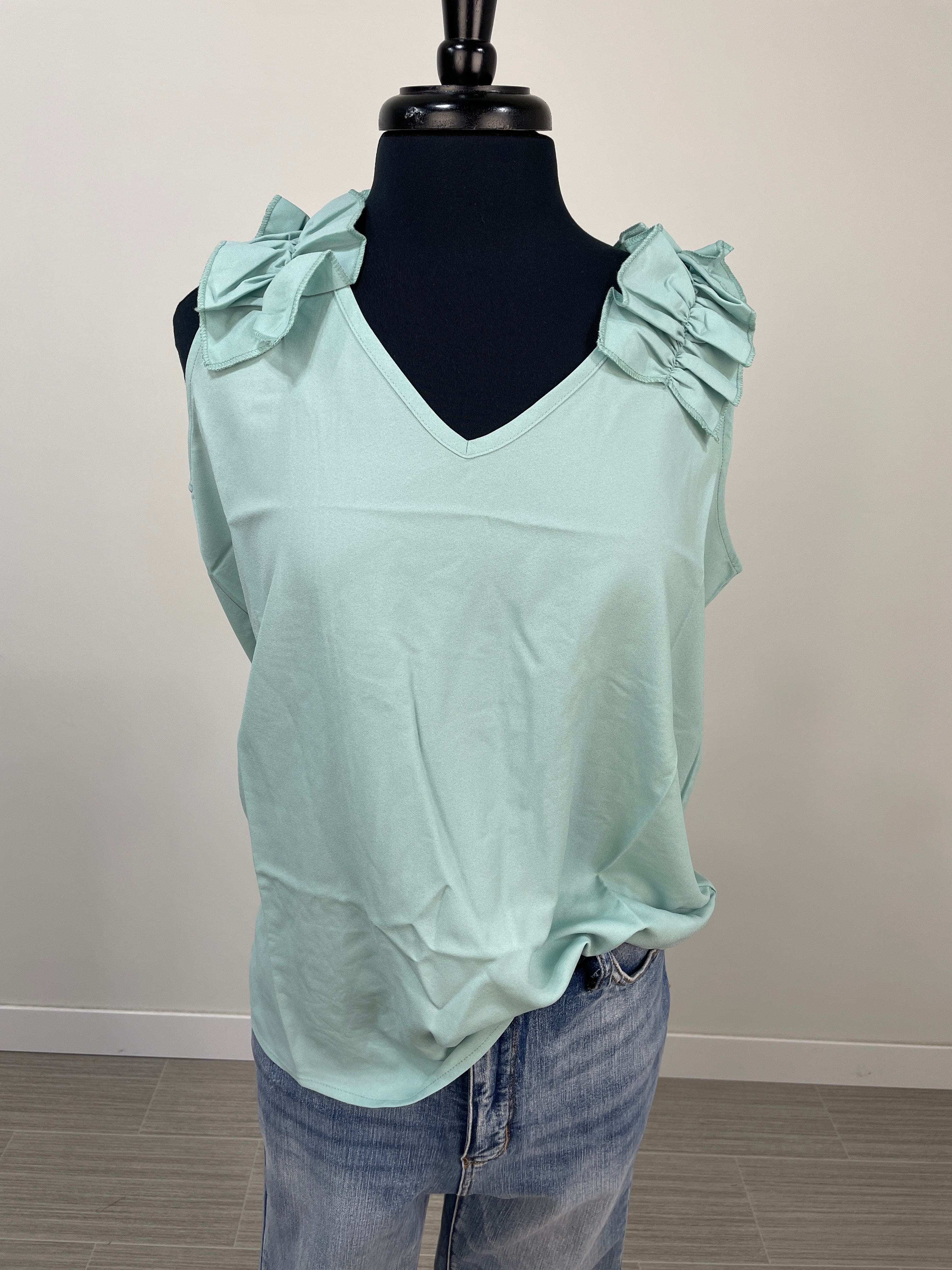 Dusty Green Ruffle Detail Tank