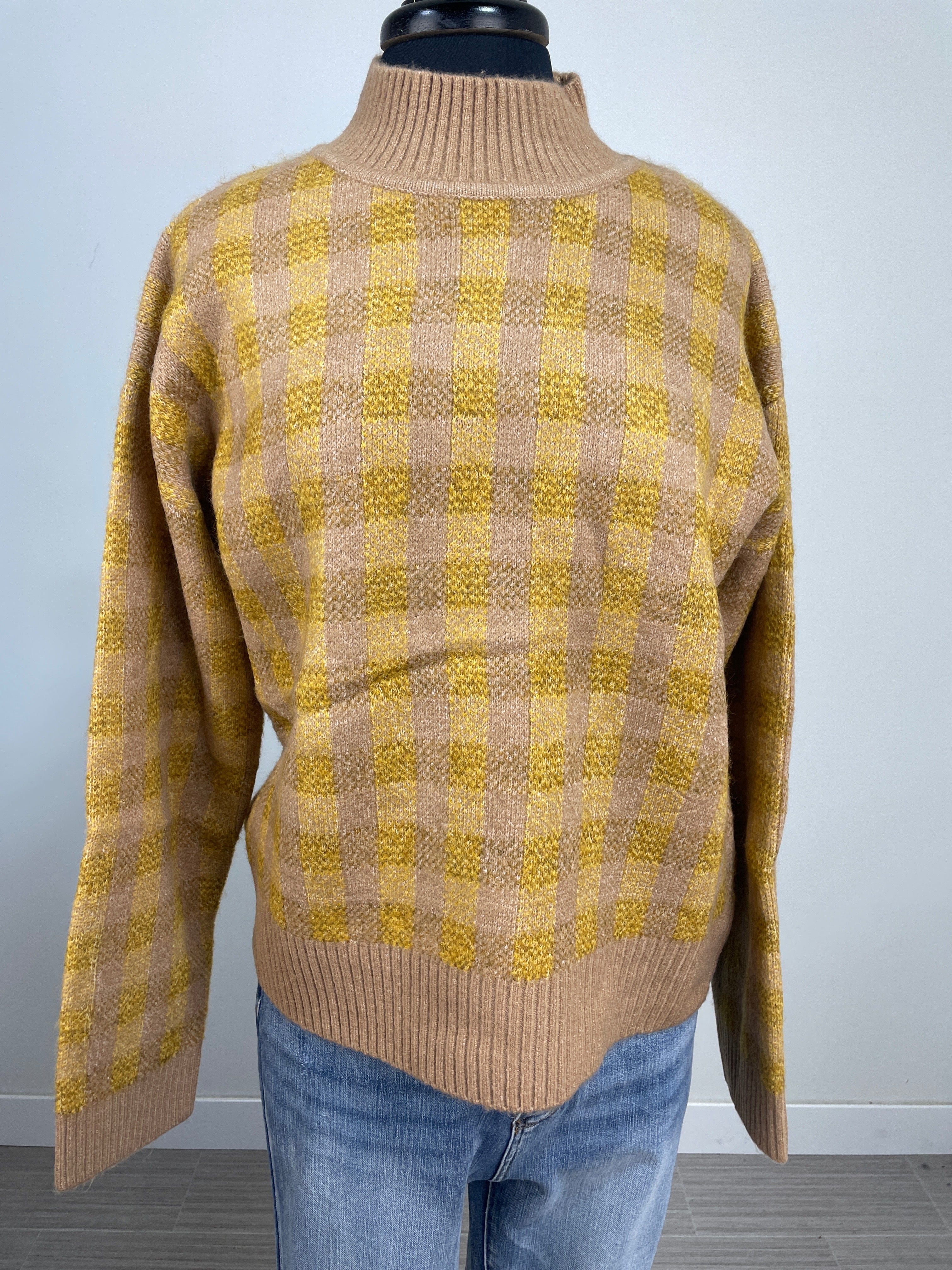 Taupe & Mustard Checkered Sweater