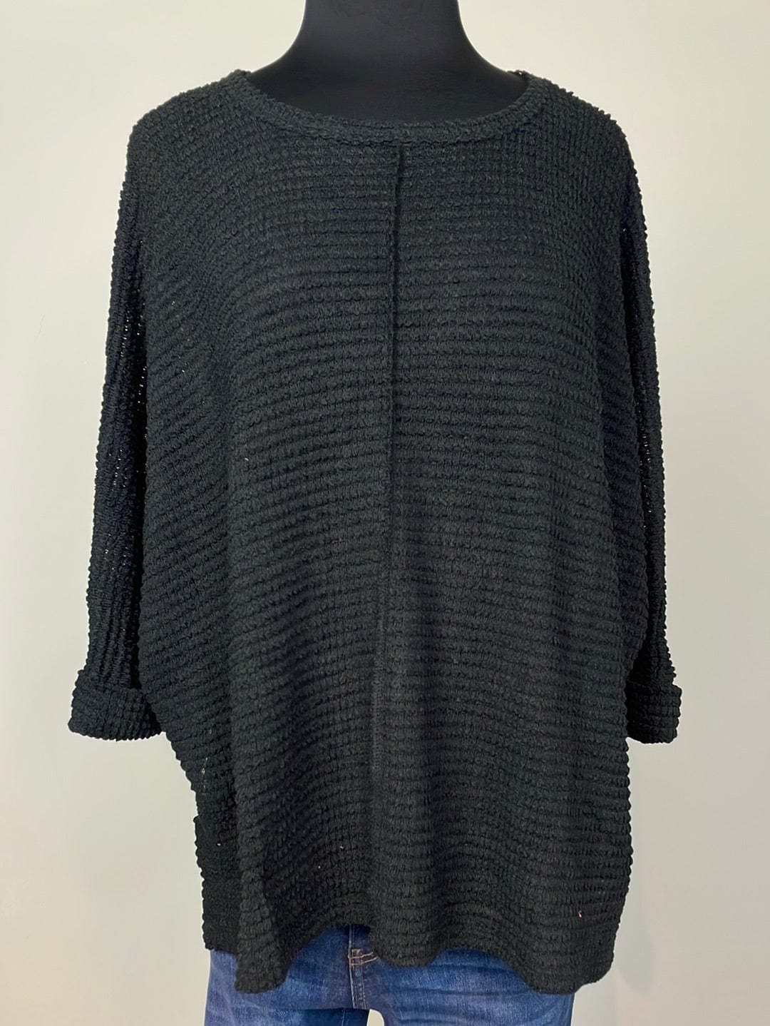 Black Batwing Sleeve Jacquard Sweater