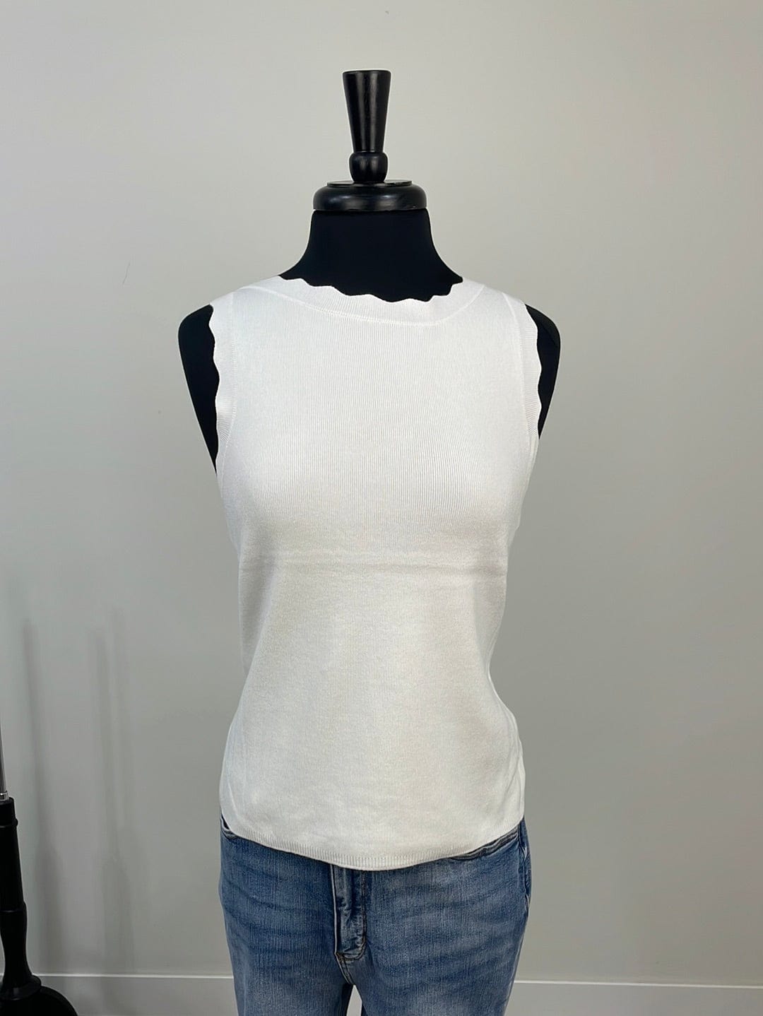Ivory Scalloped Detail Sweater Tank