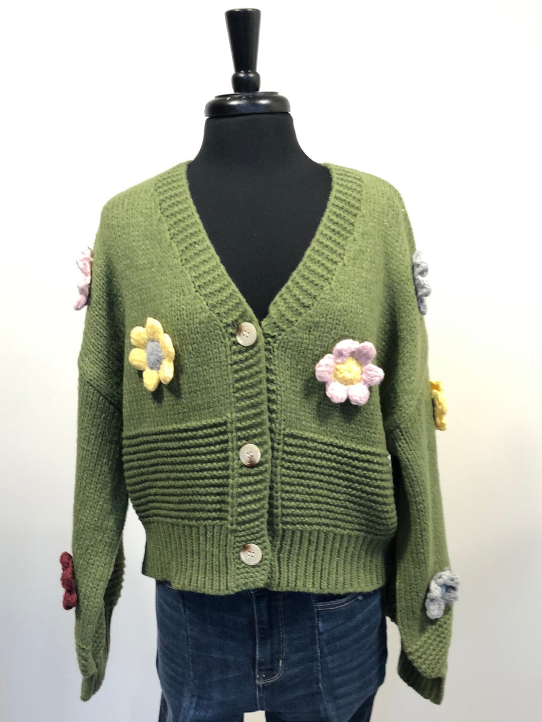 Green Raised Floral Cardigan