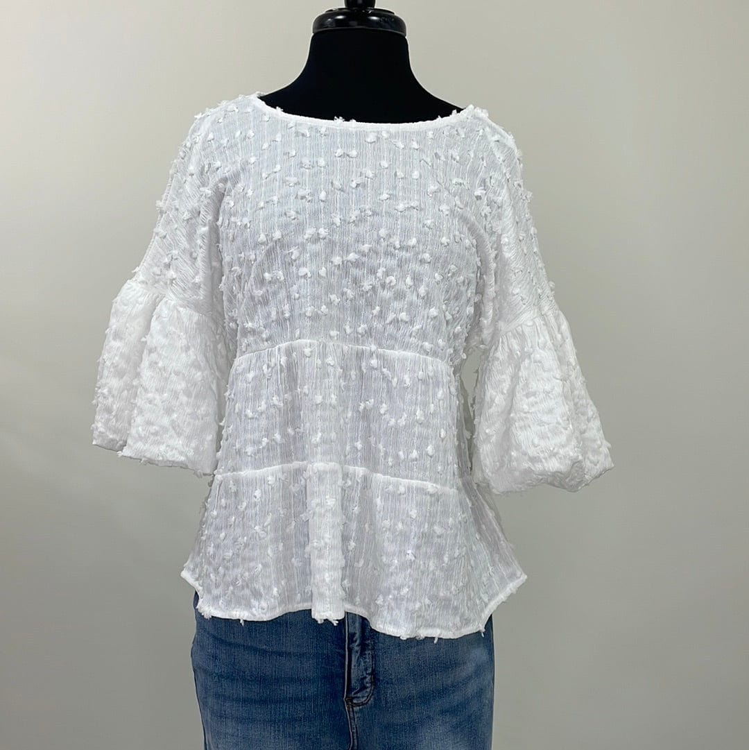 White Swiss Dot Back Keyhole Top