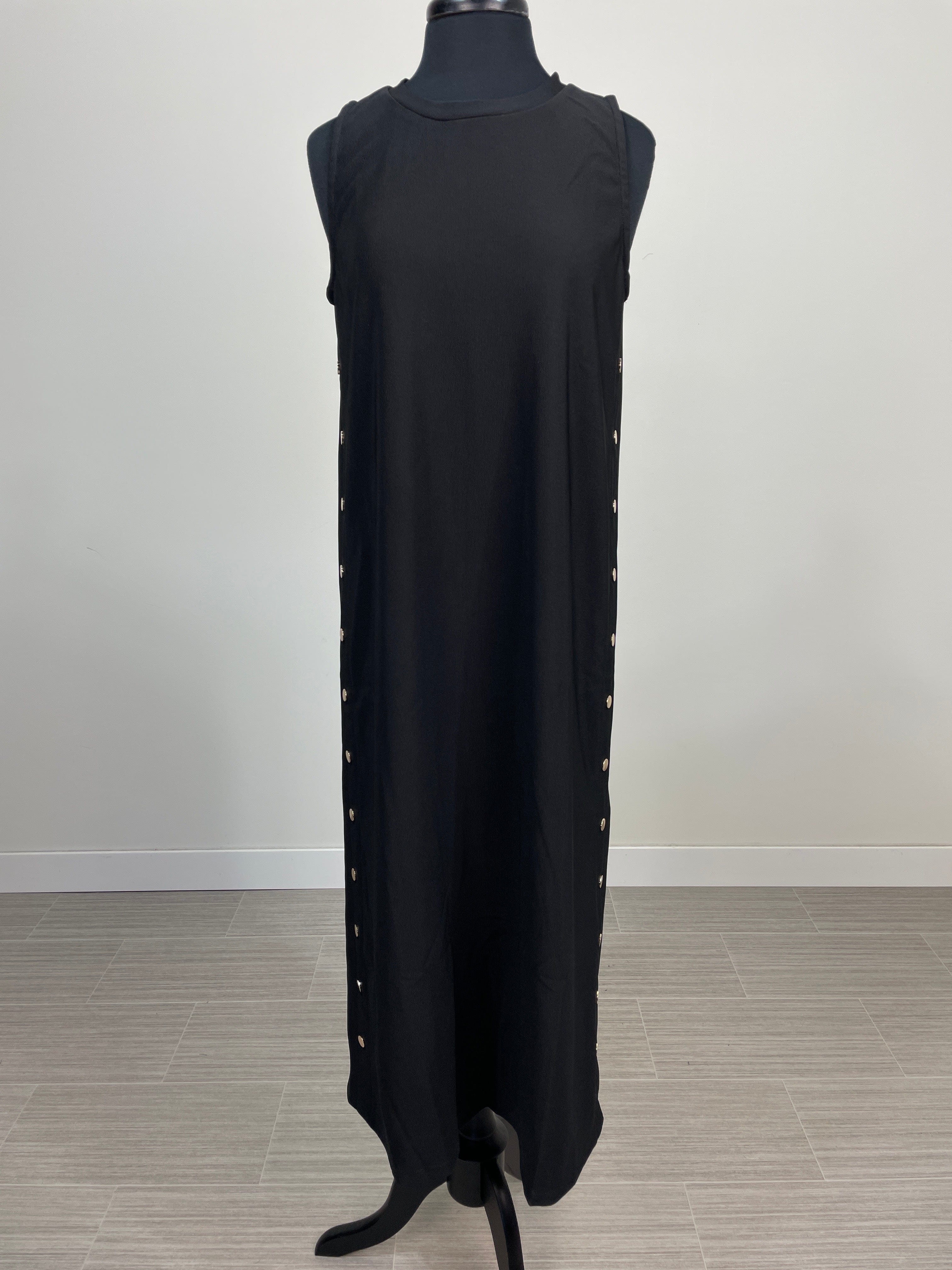 Black Ribbed Gold Button Detail Dress