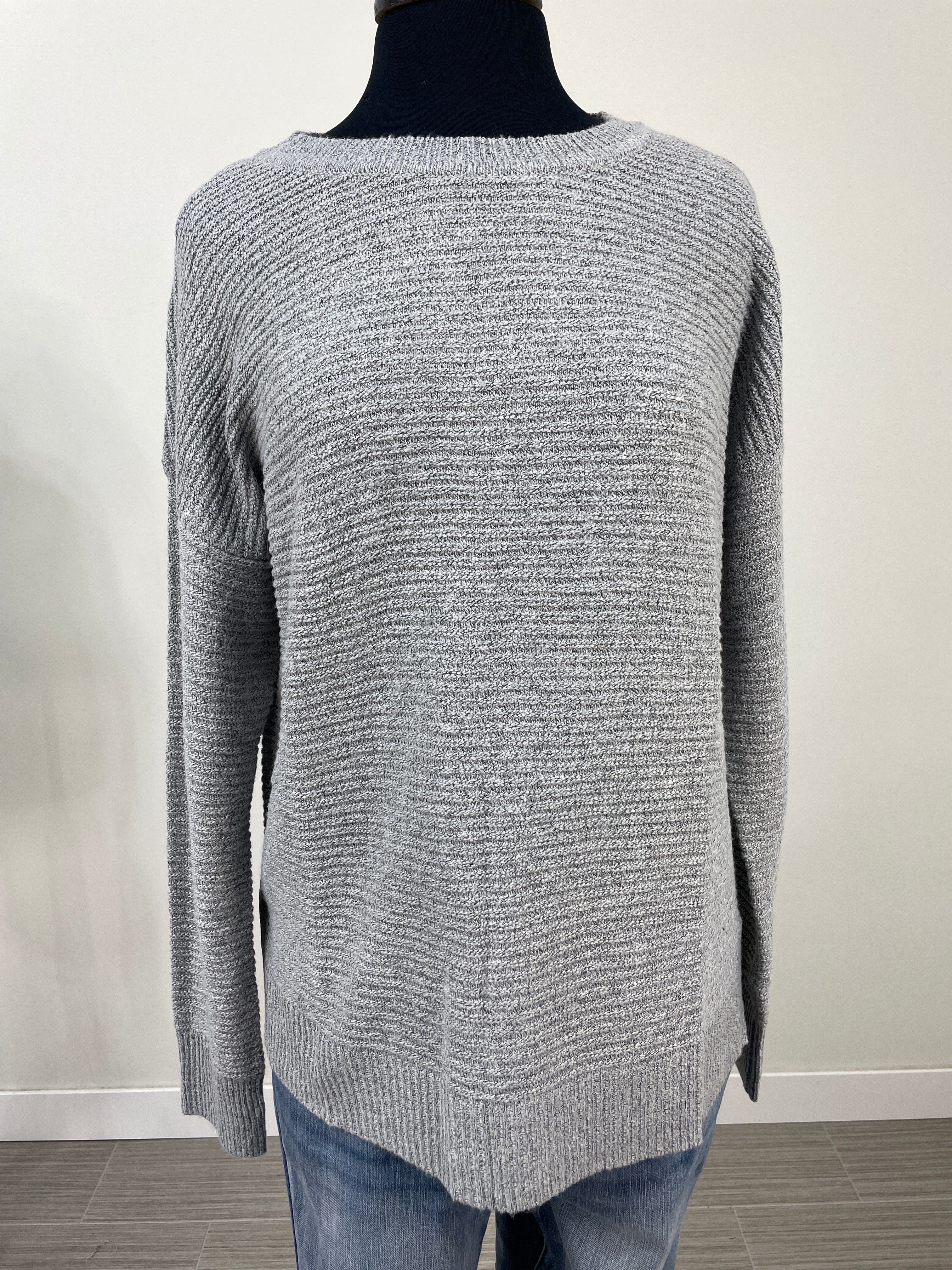 Grey Ribbed Side Slit Sweater