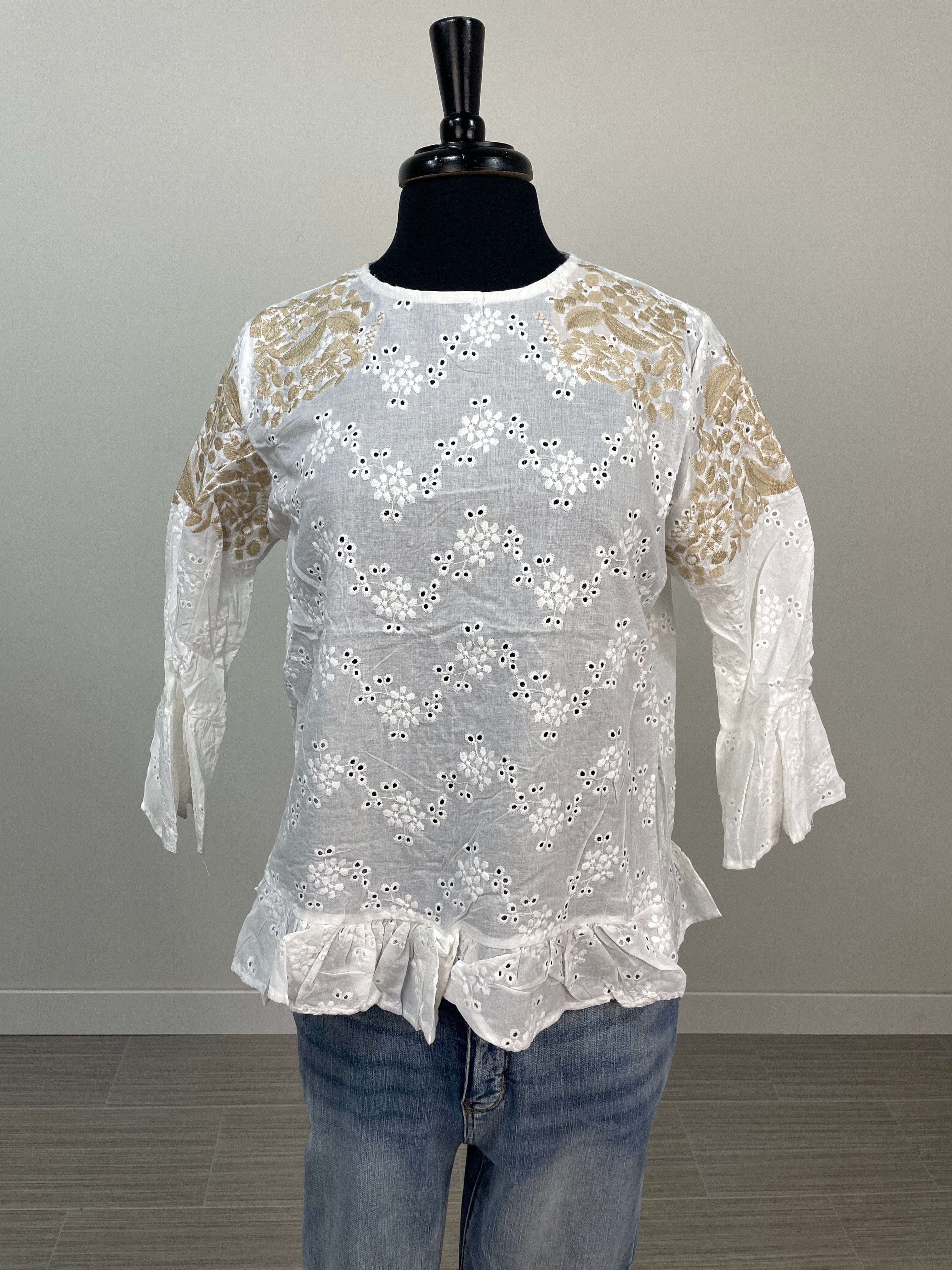 Ivory Eyelet Embroidered Detailed Blouse