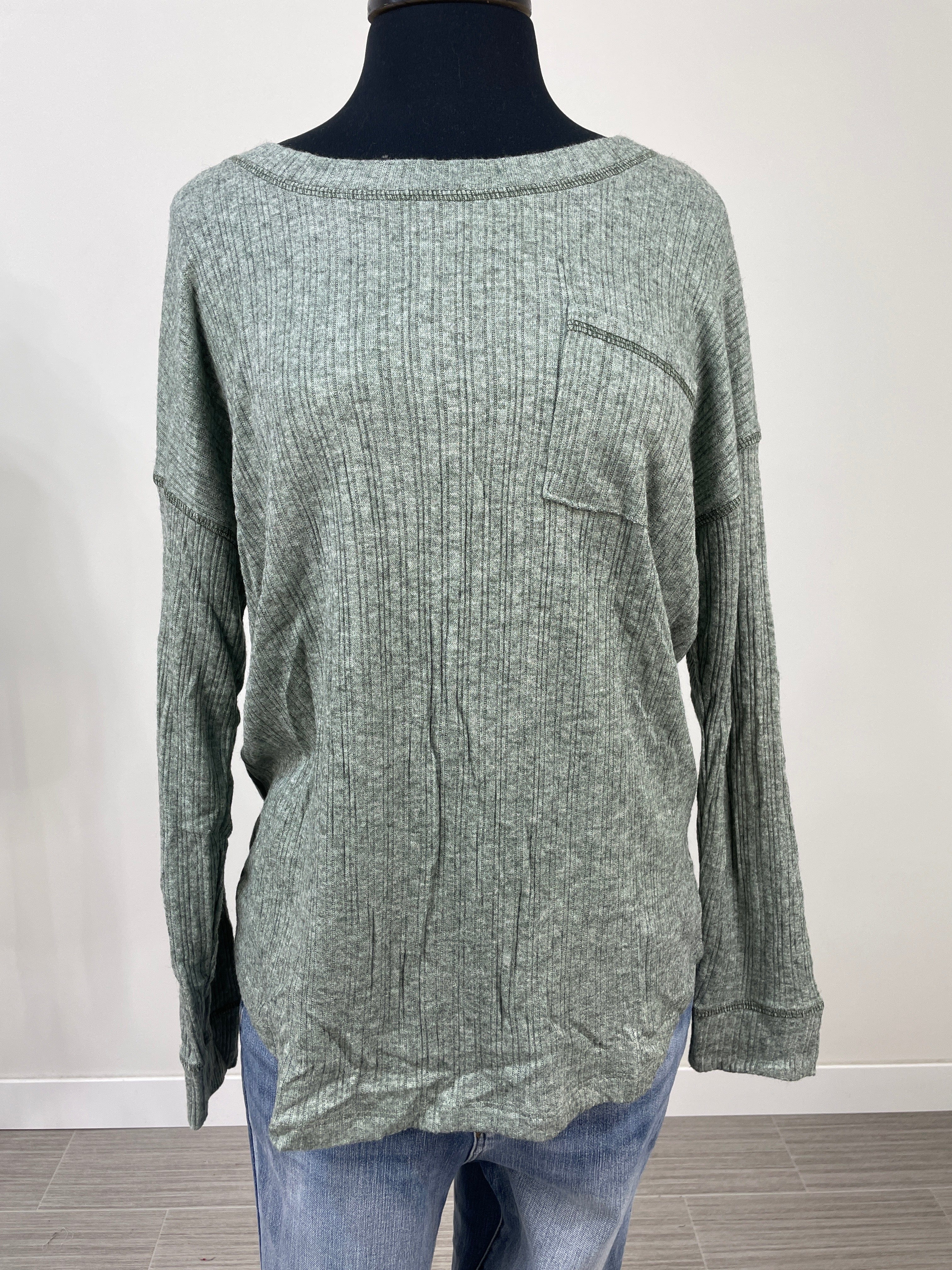 Light Olive Ribbed Longsleeve Top