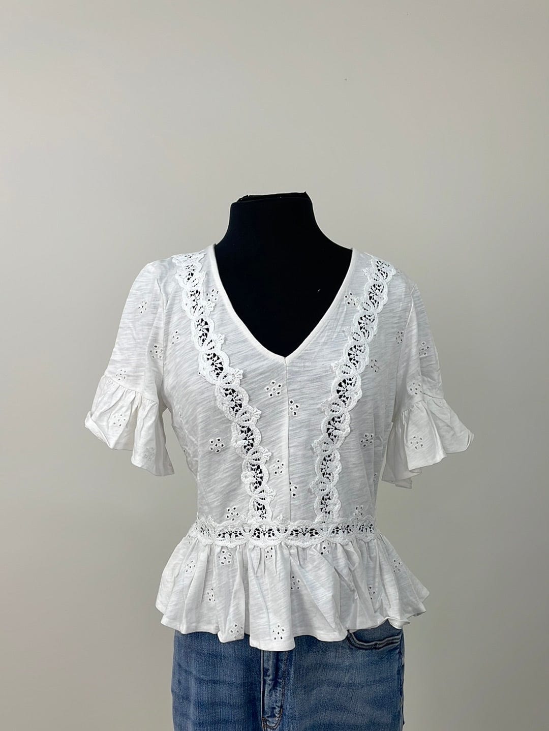 Off White Eyelet Peplum Top