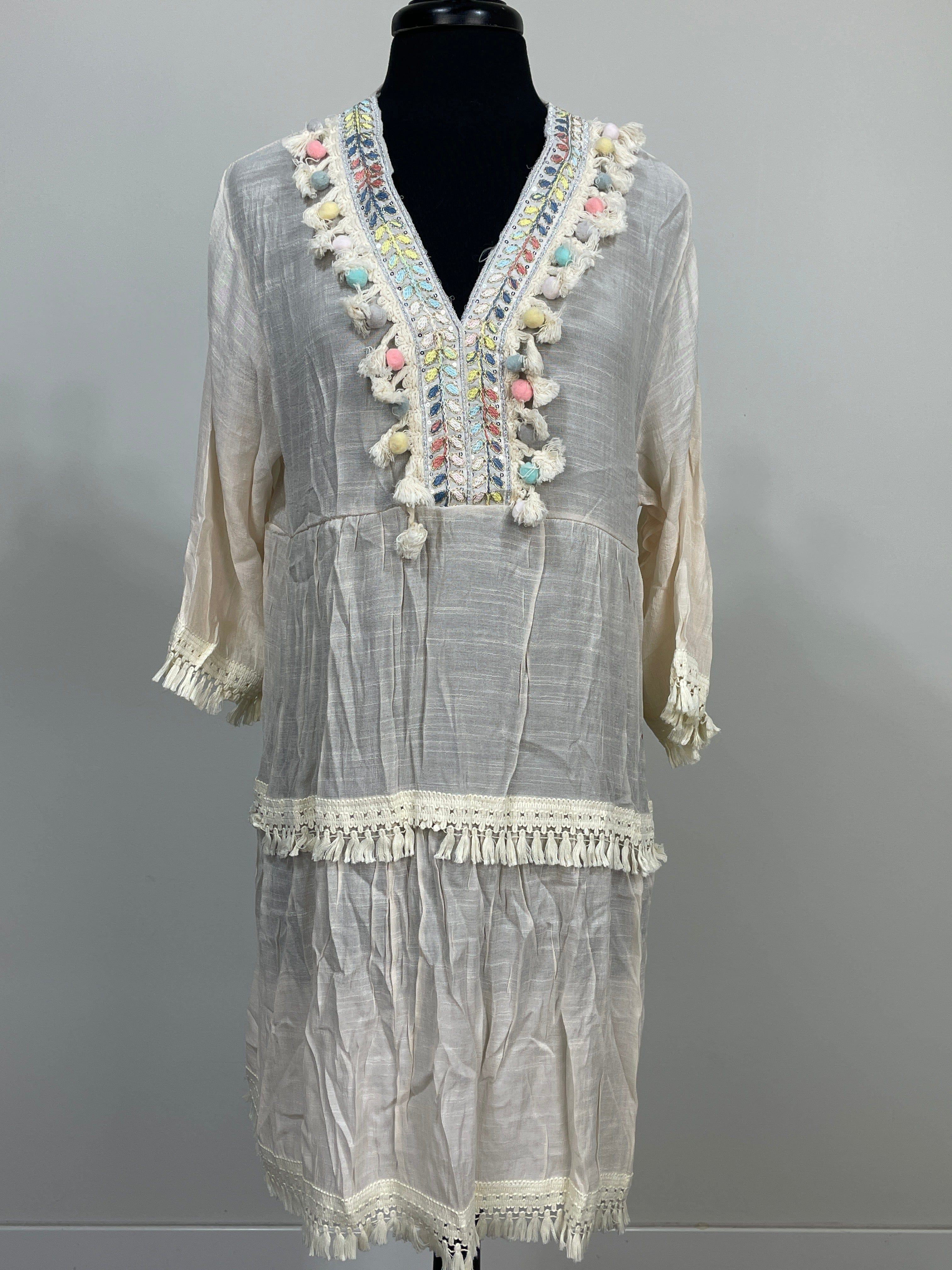 Natural Fringe Coverup Dress