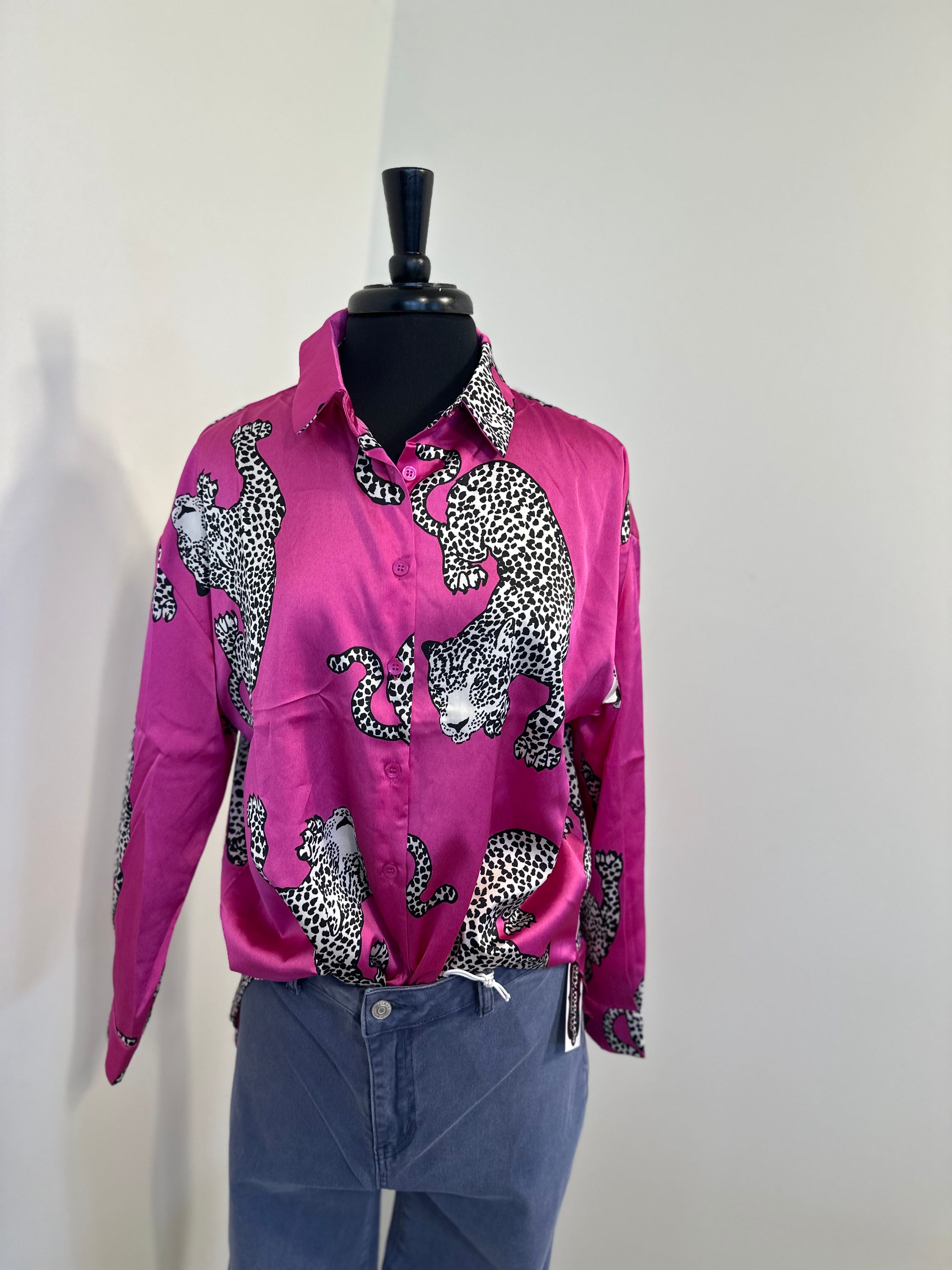 Magenta Silky Animal Blouse