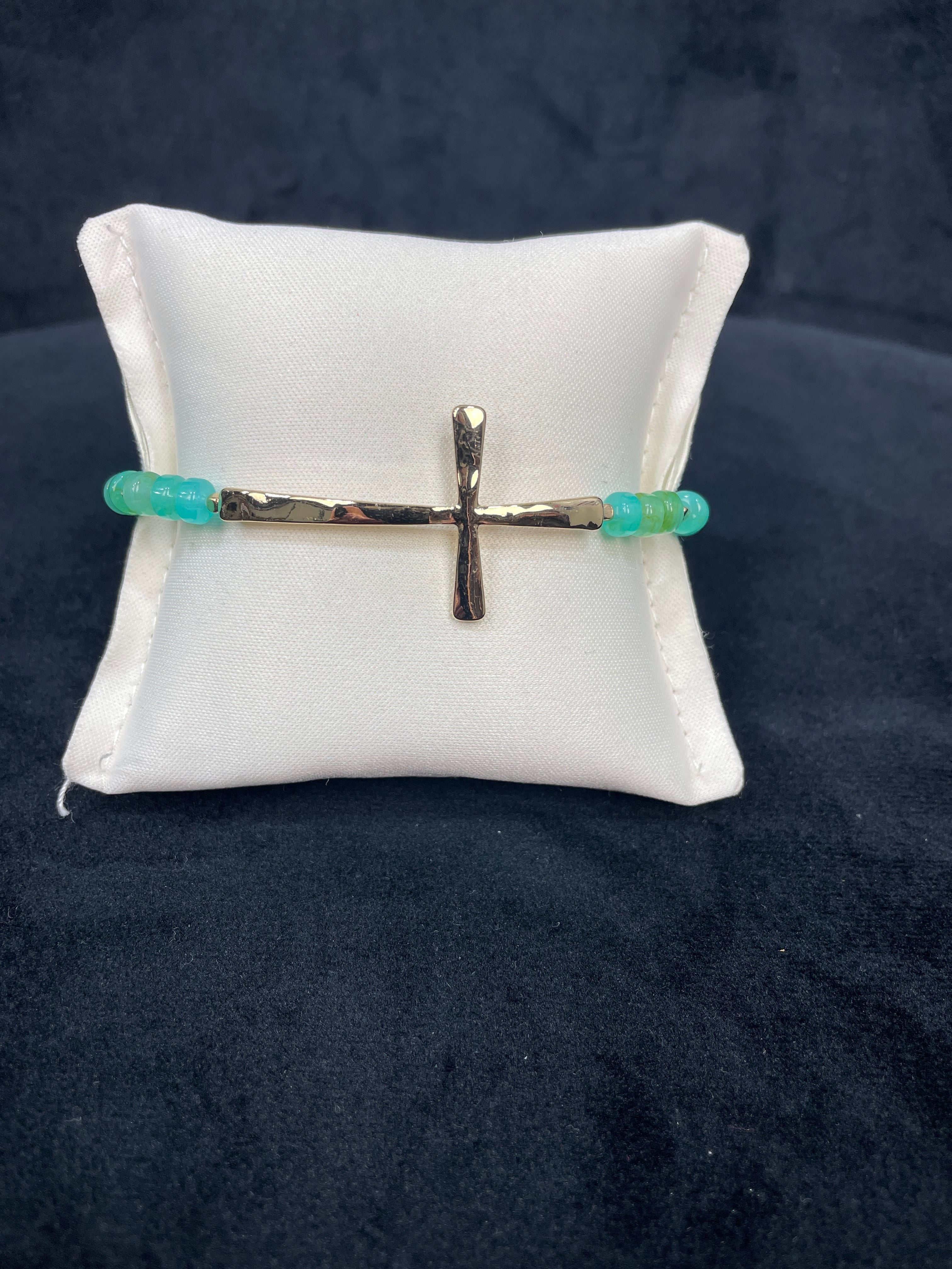 Turquoise Marble Cross Beaded Bracelet