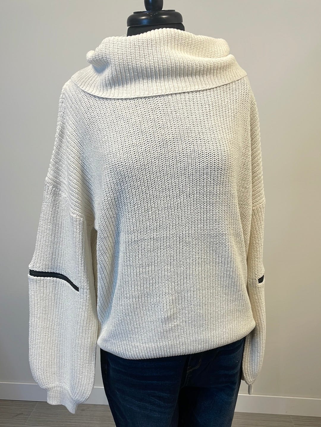 Oatmeal Slouchy Zipper Sweater