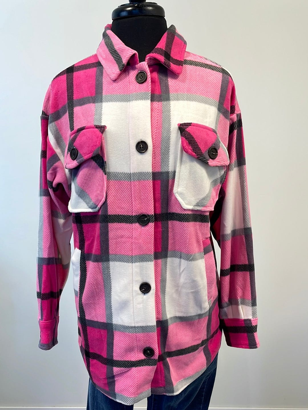Hot Pink & Ivory Plaid Shacket