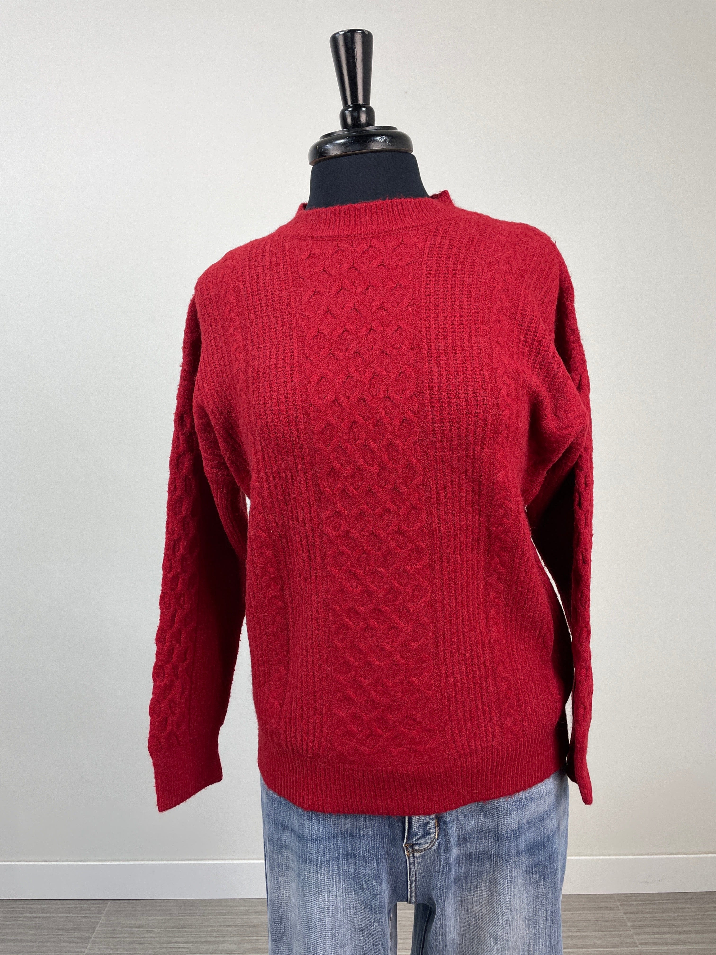 Red Criss Cross Cable Knit Sweater OS