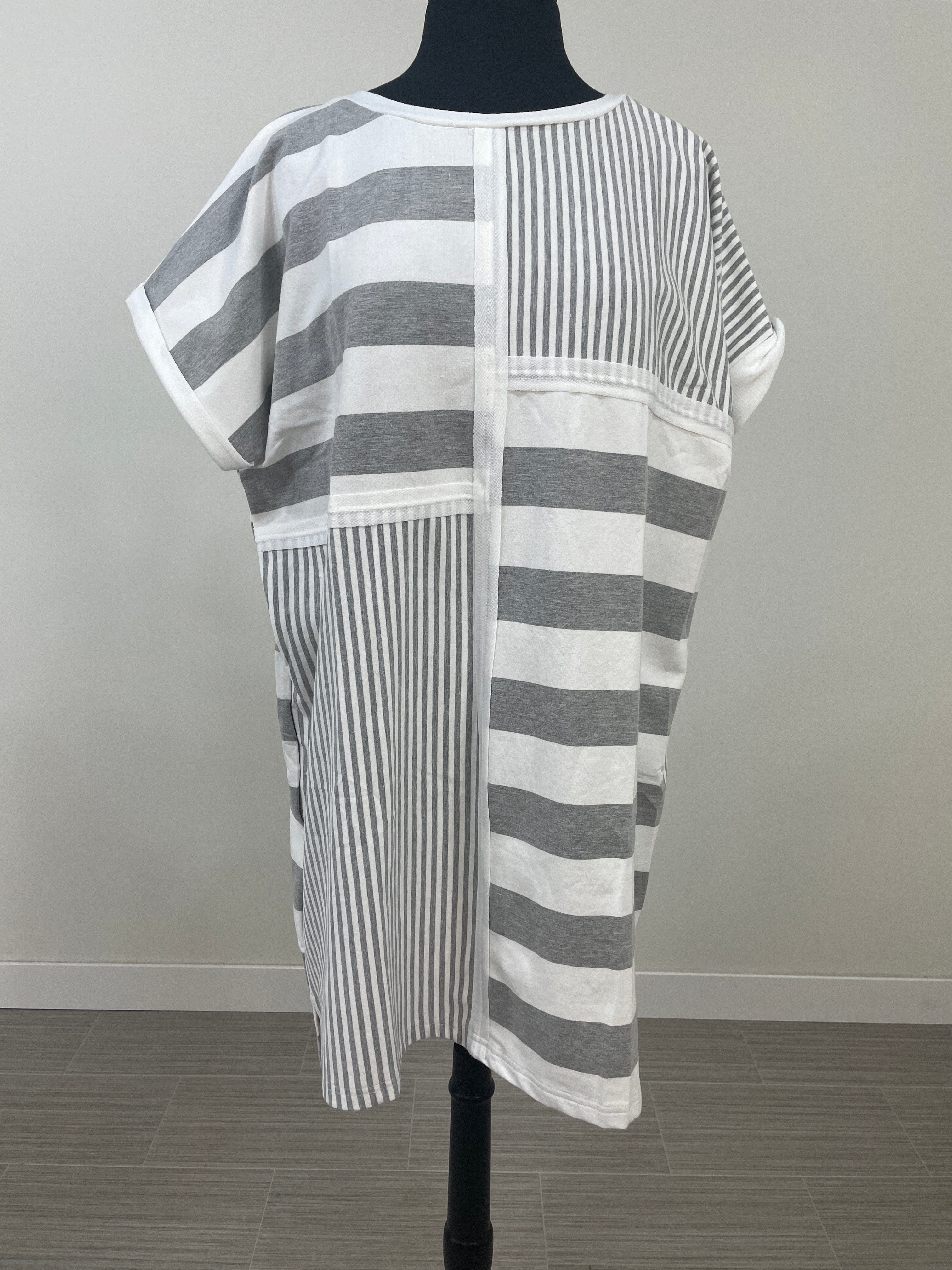 Grey Mix Striped French Terry Dress