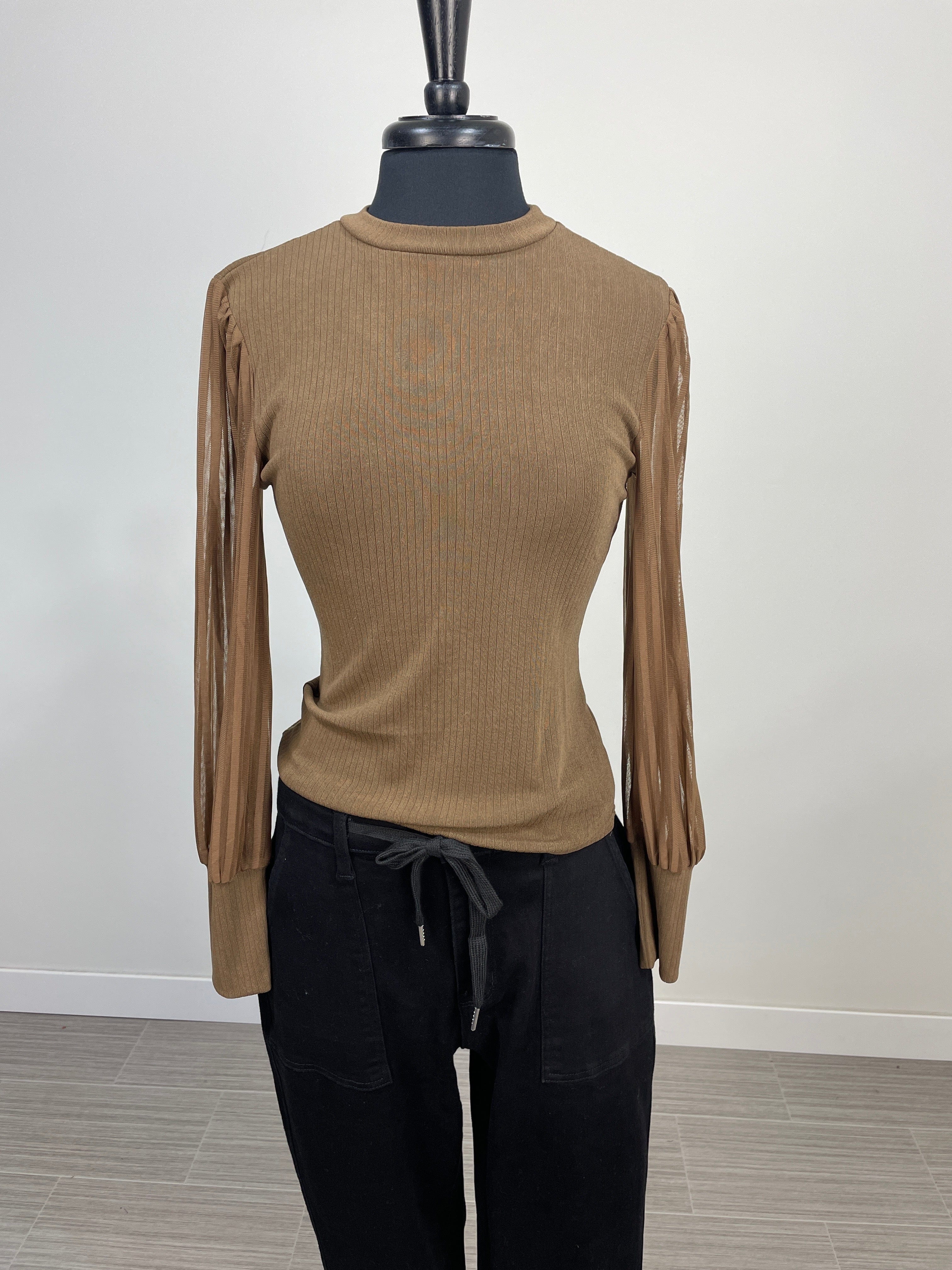 Brown Ribbed Knit Top