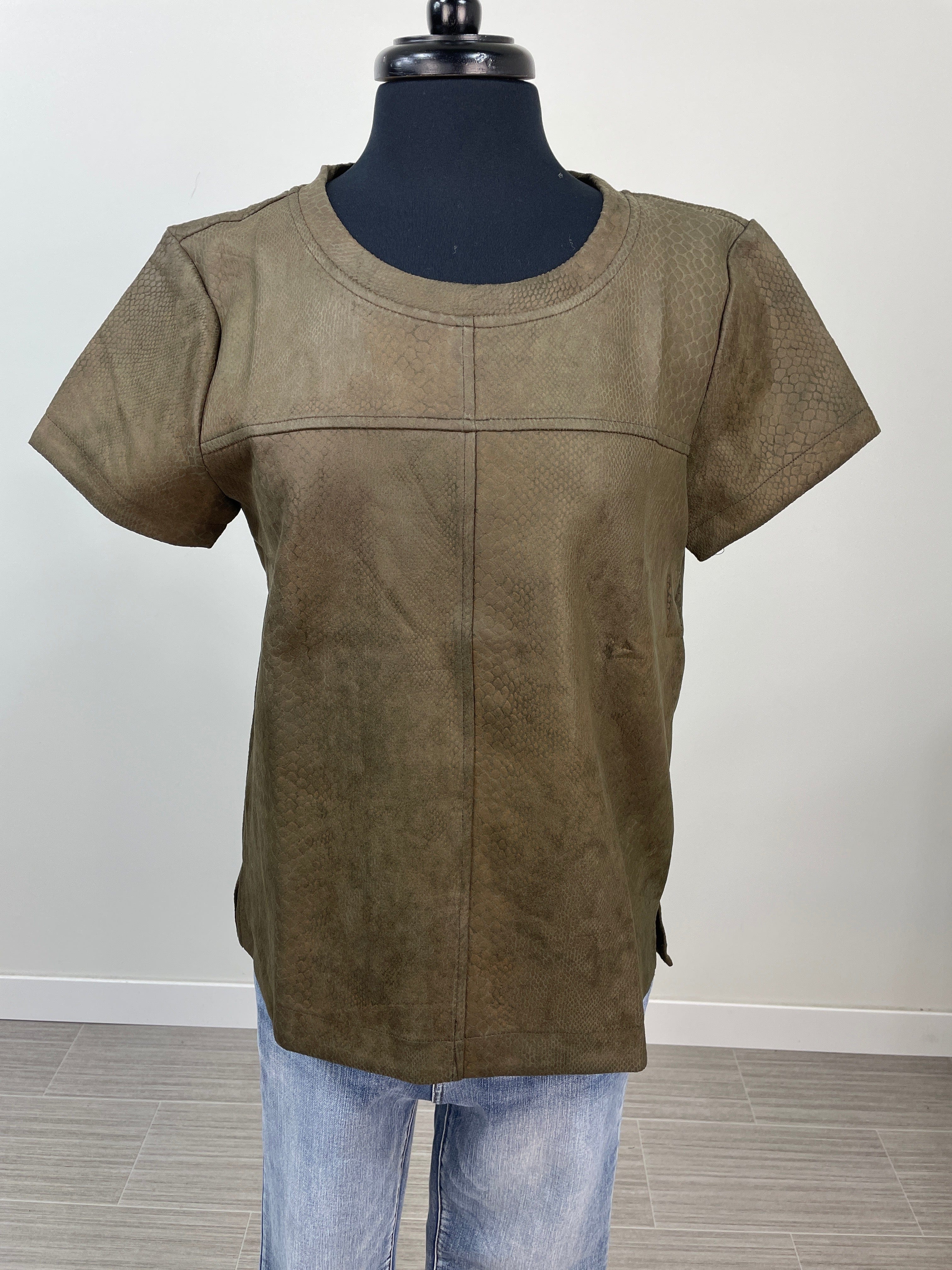 Olive Snake Skin Suede Top