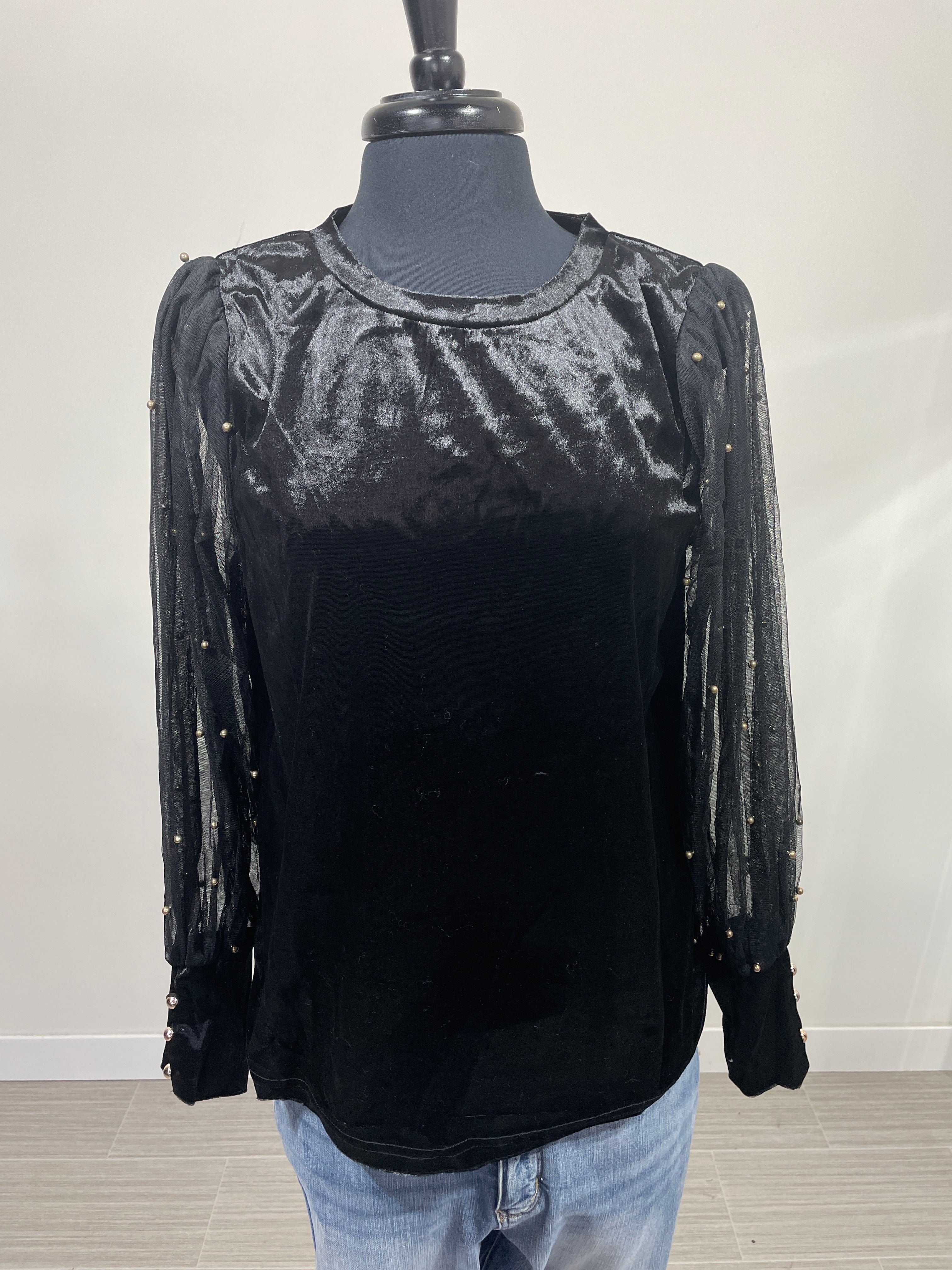 Black Top with Gold Pearled Sleeve