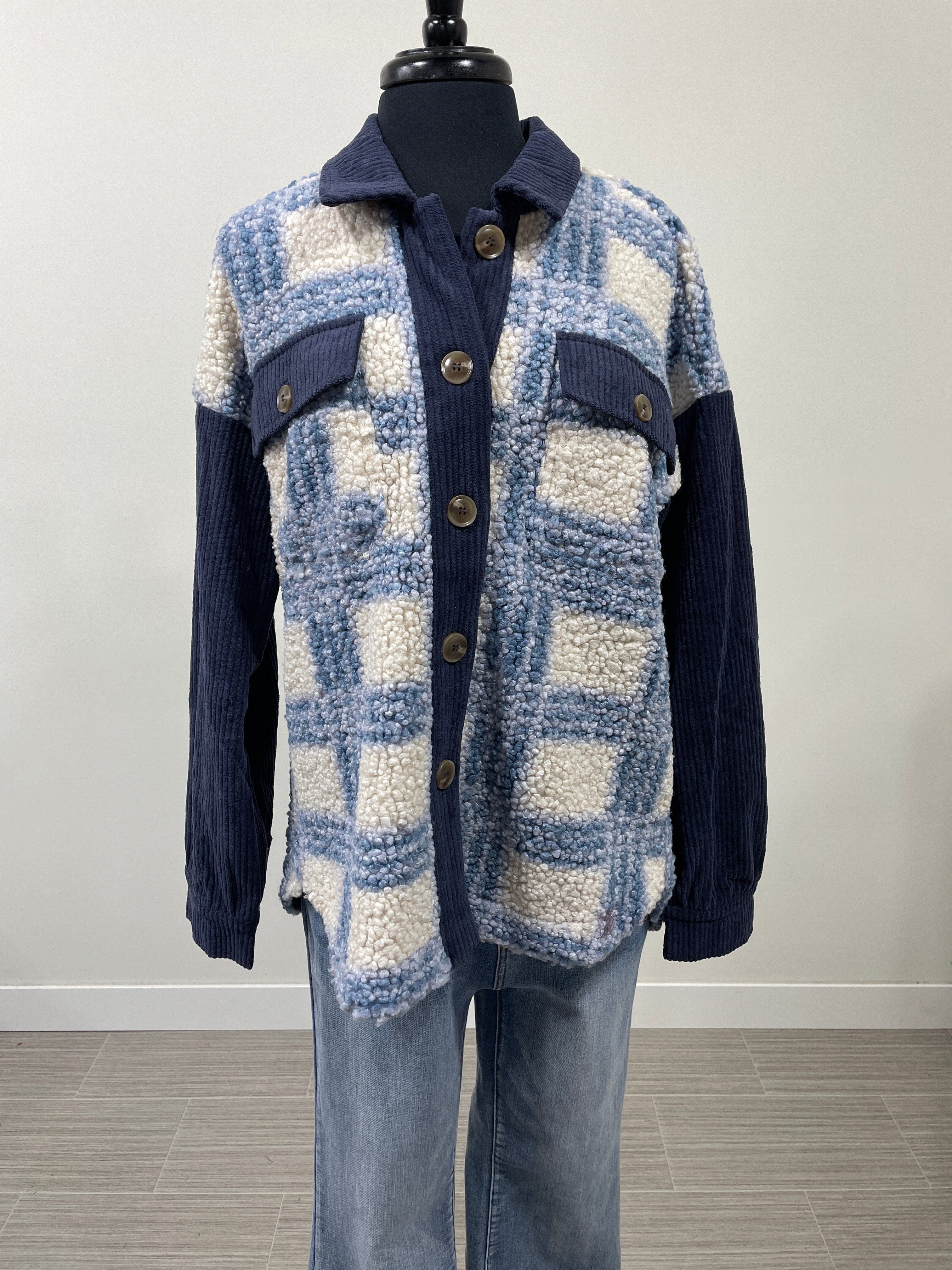Blue Plaid Textured Jacket