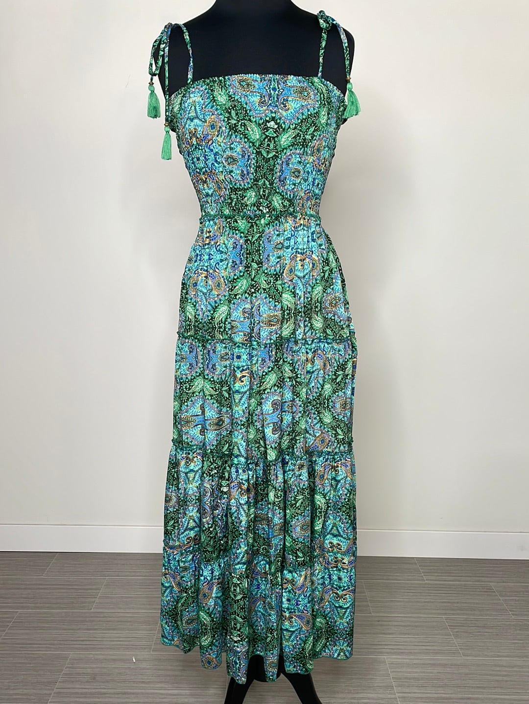 Greens Smocked Dress w/Gold Paisley