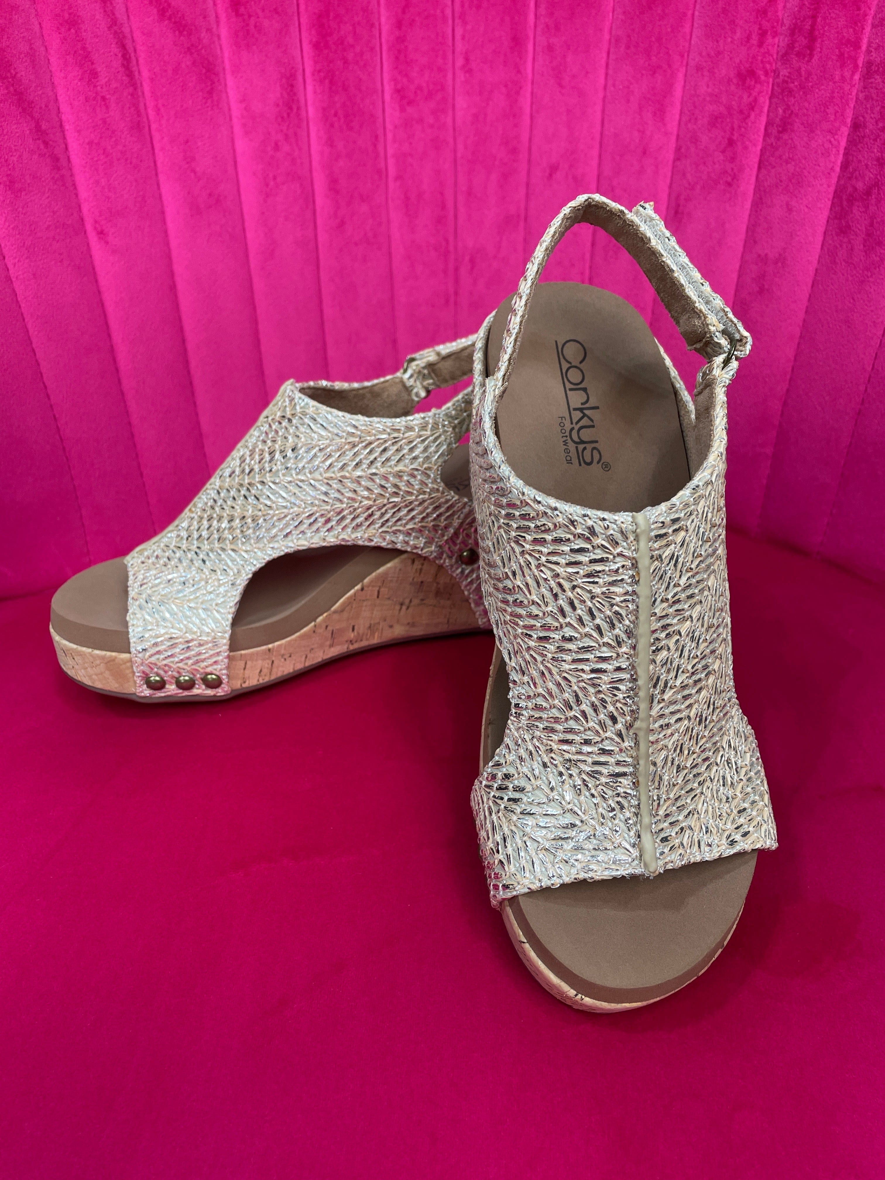 Silver Raffia Carley Wedge