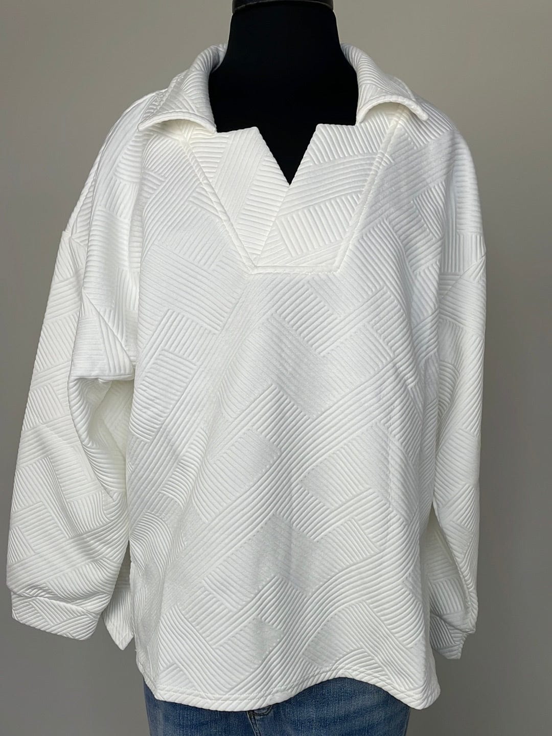 White Textured Collared Top