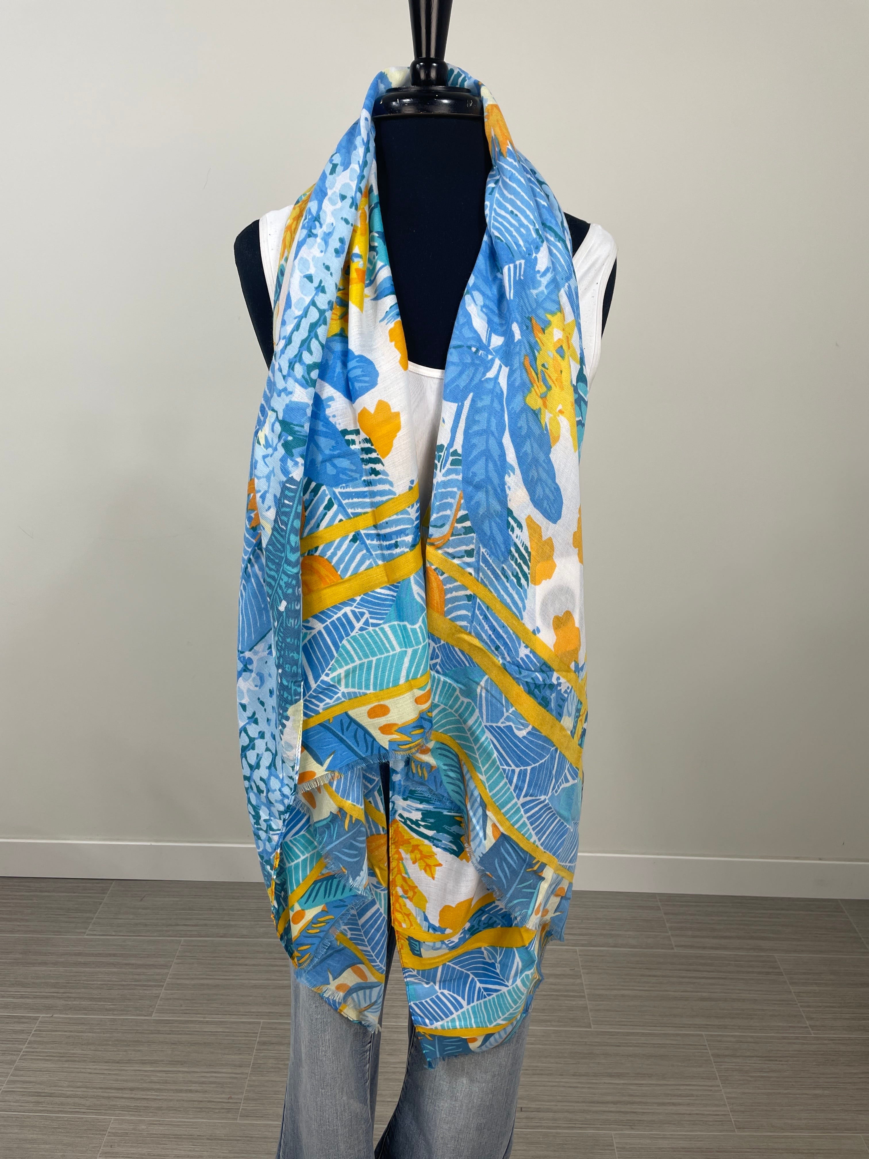 Blue Floral Print Scarf