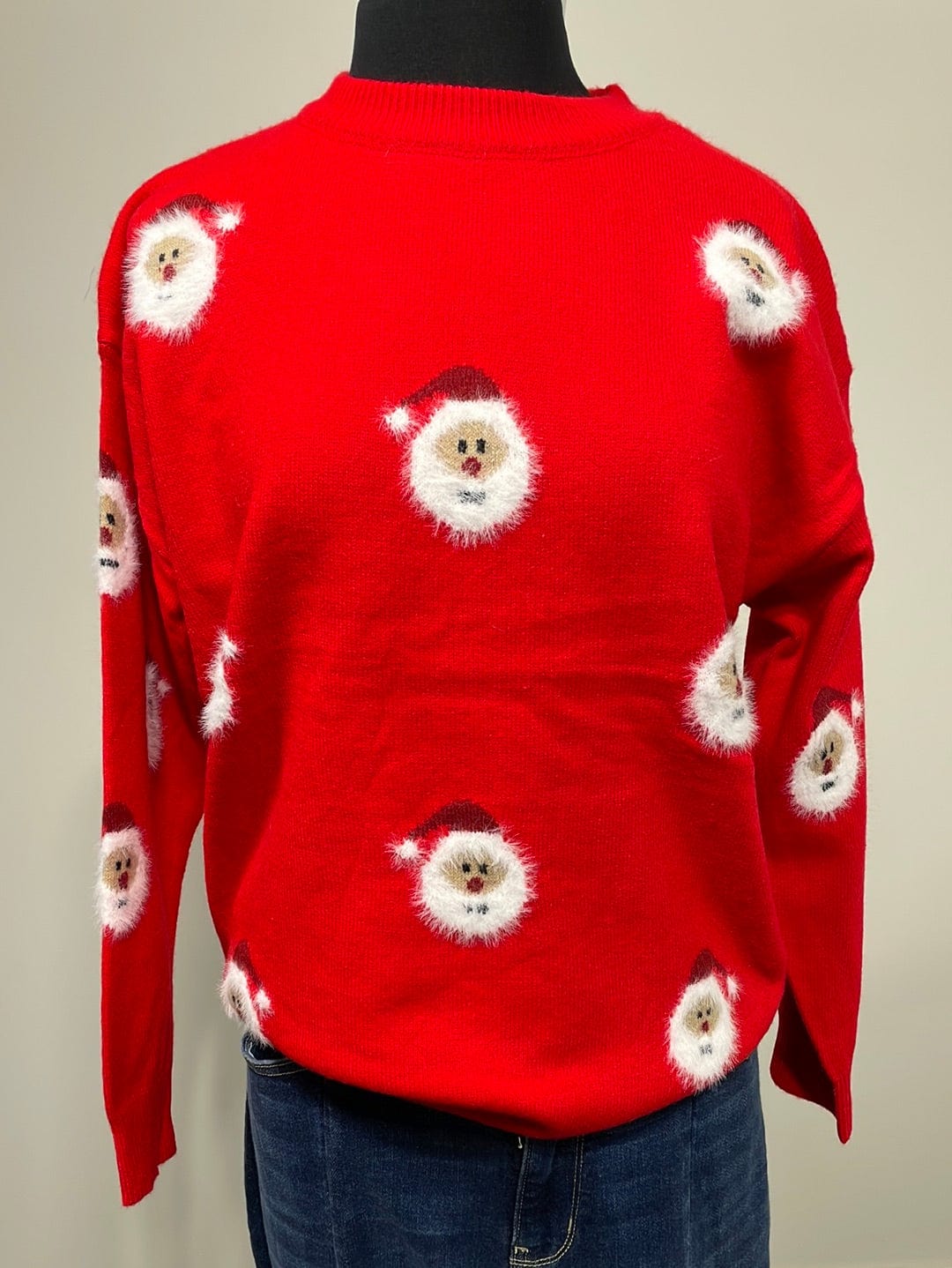 Santa Clause Pattern Red Crewneck Sweater