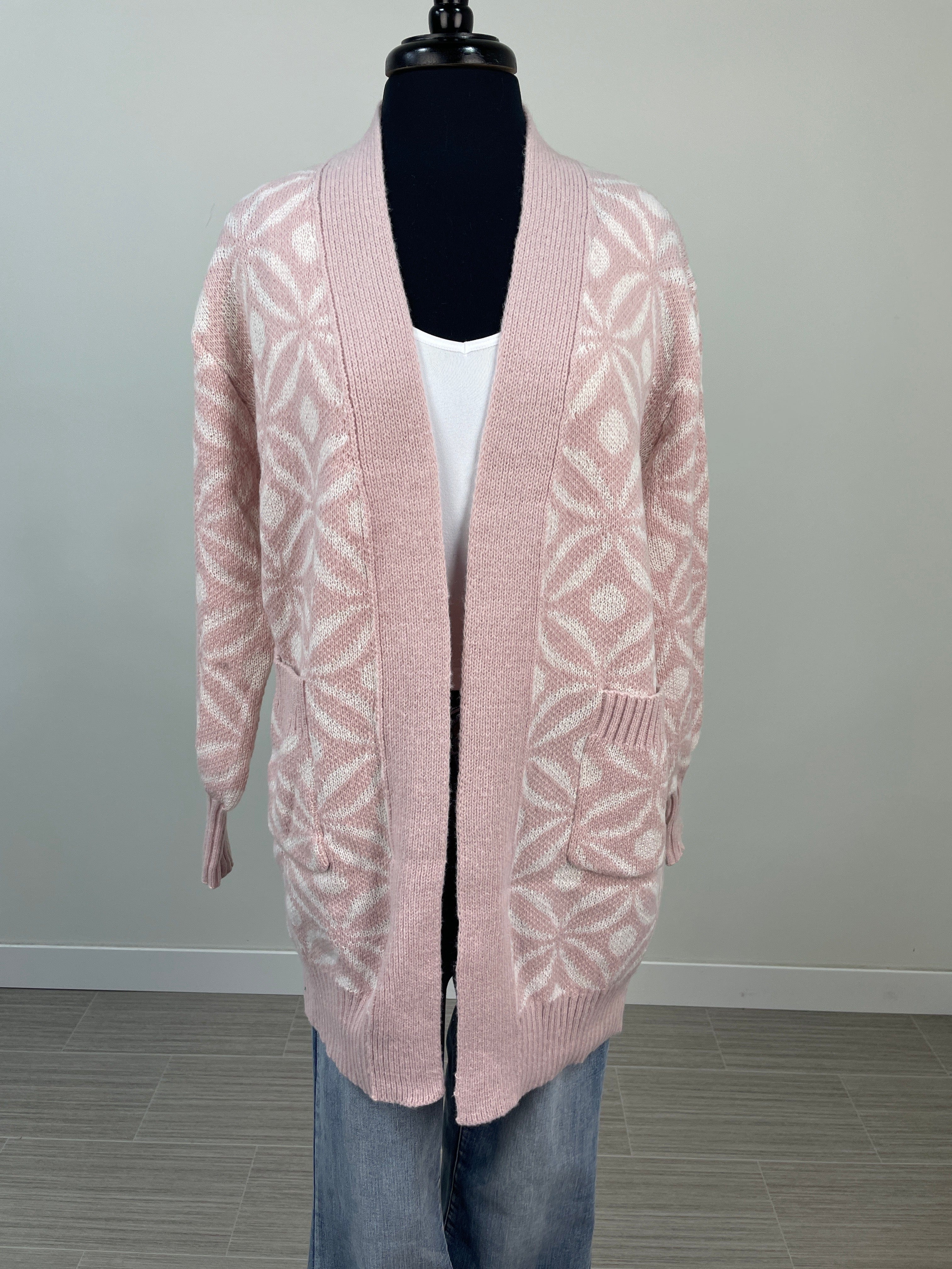 Pink & White Floral Tile Cardigan
