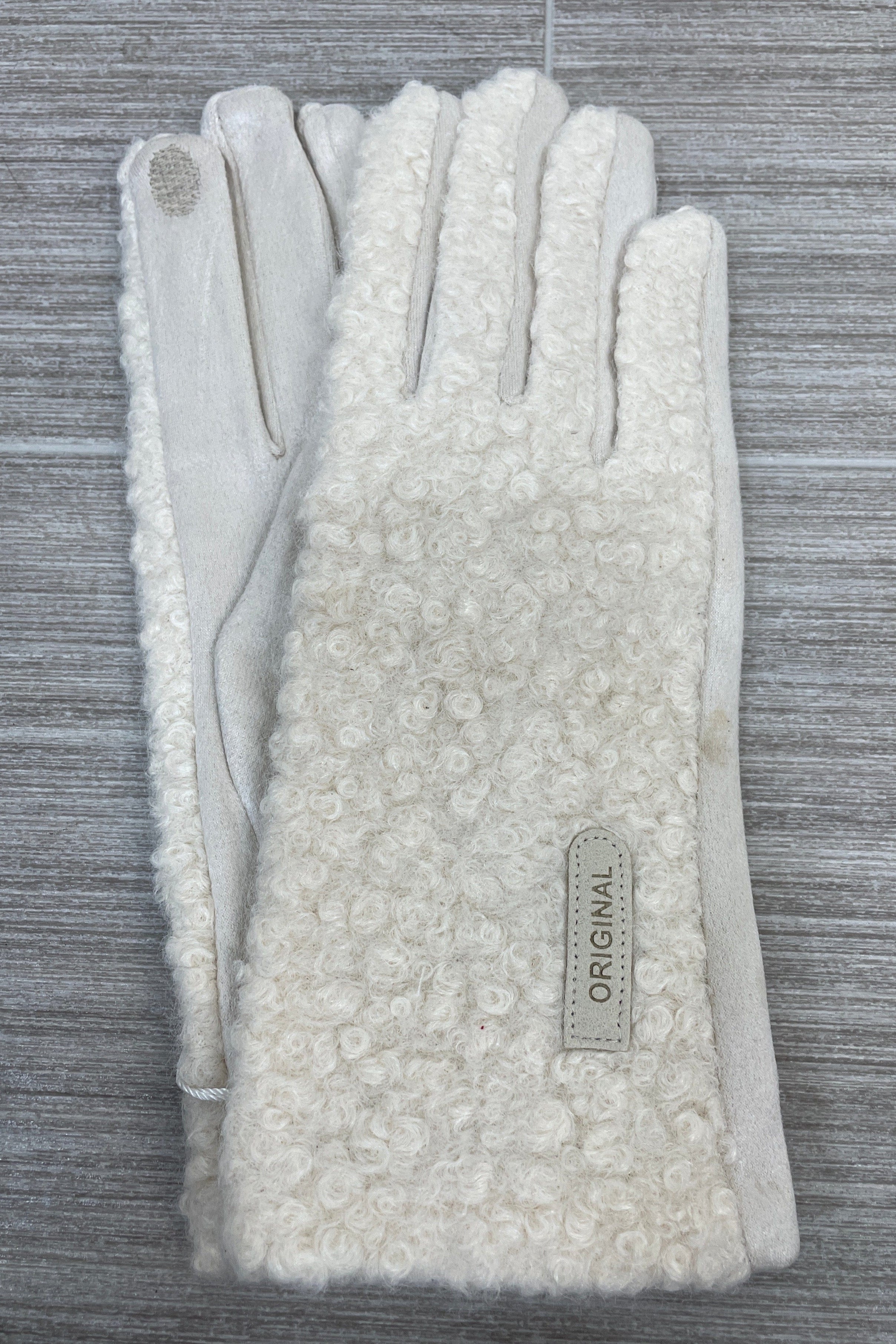 White Boucle & Suede Glove Styled