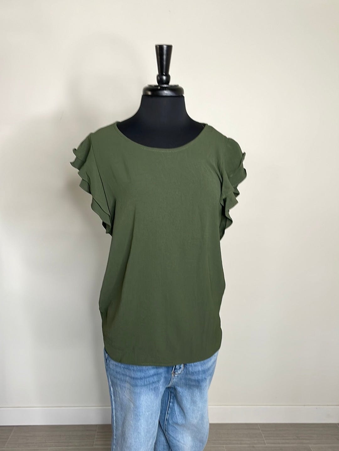 Olive Two Layer Ruffle Sleeve Blouse