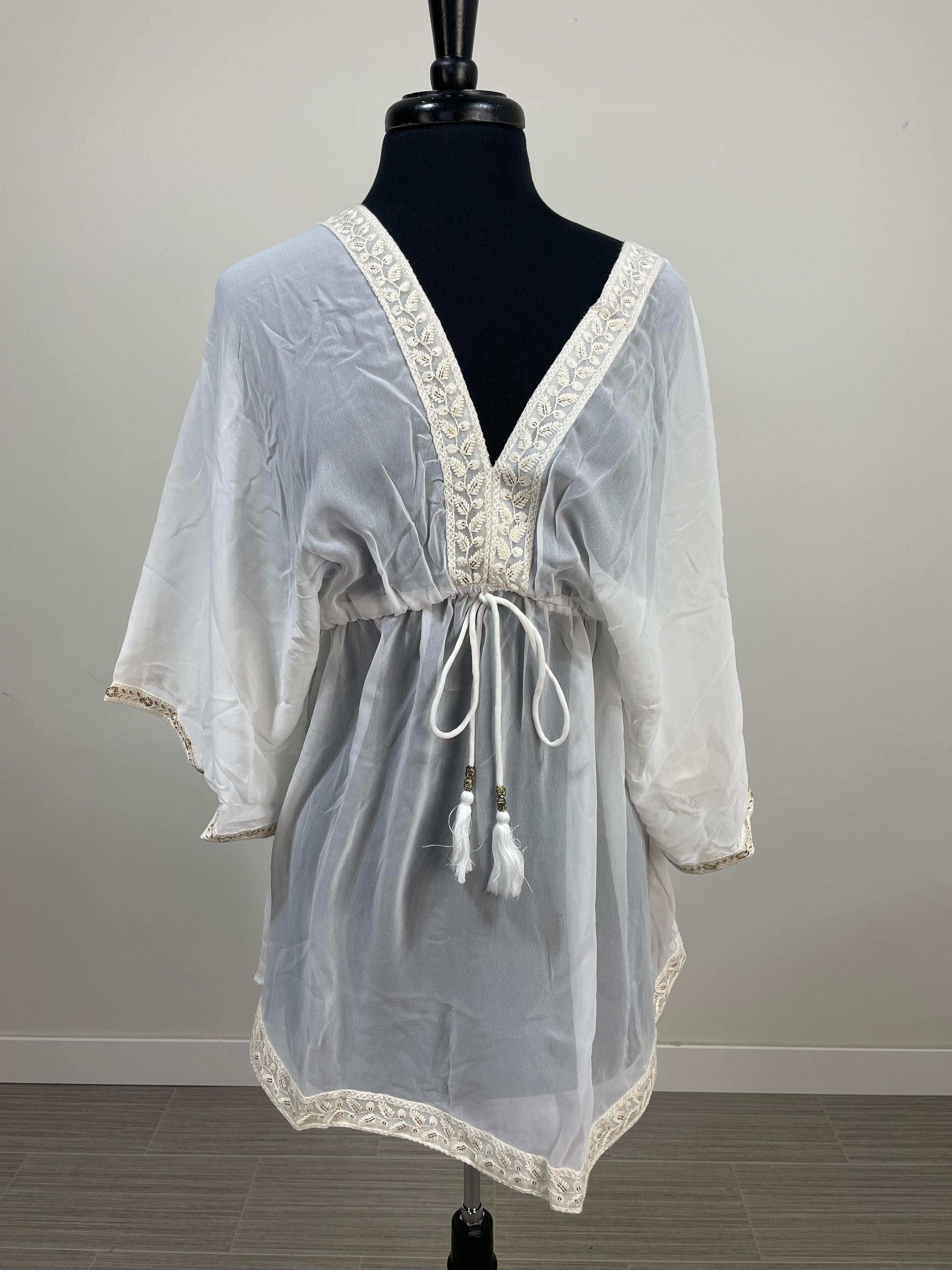 White Embroidered Trim Cover Up