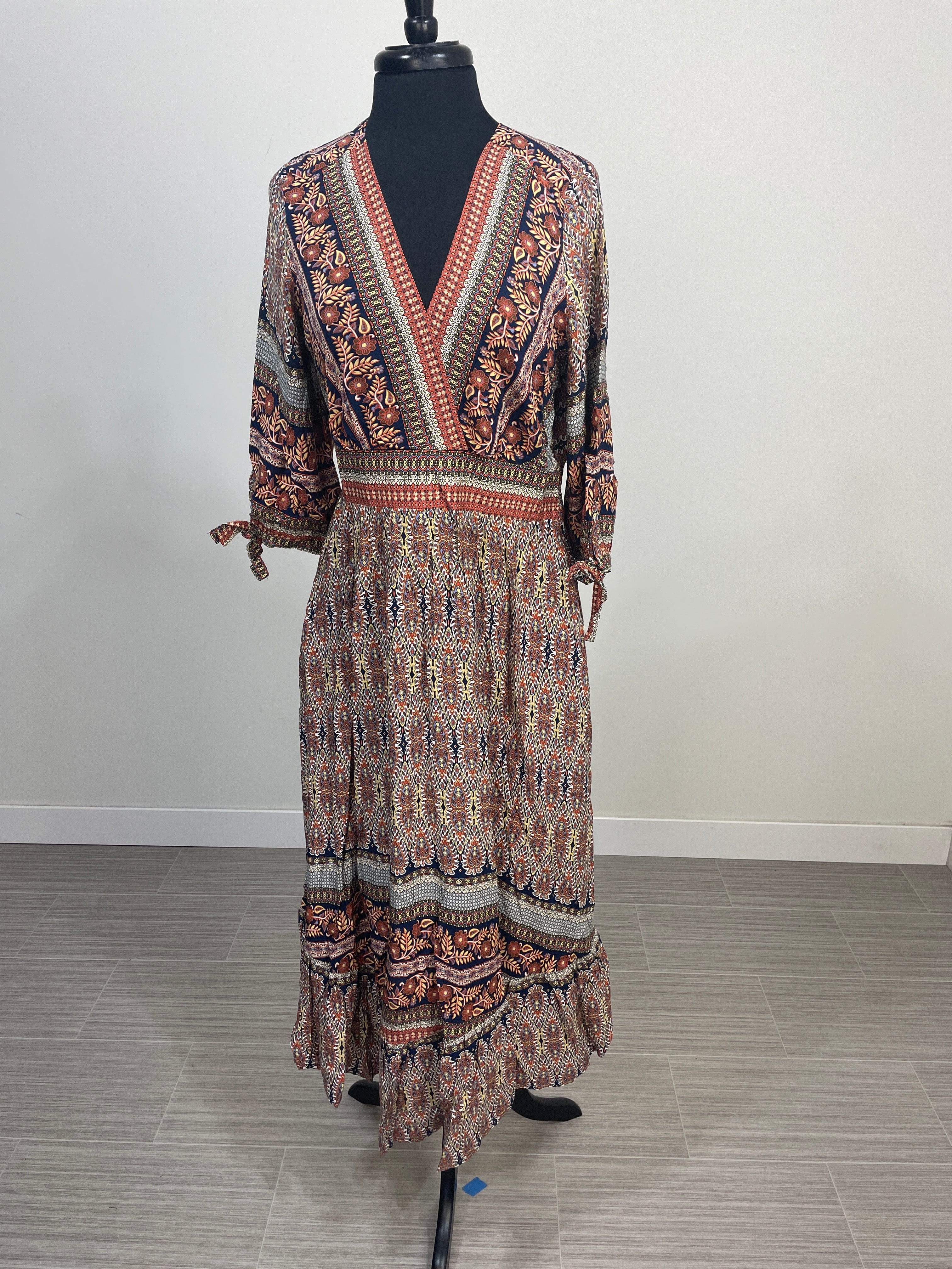Navy & Rust Global Print Empire Dress