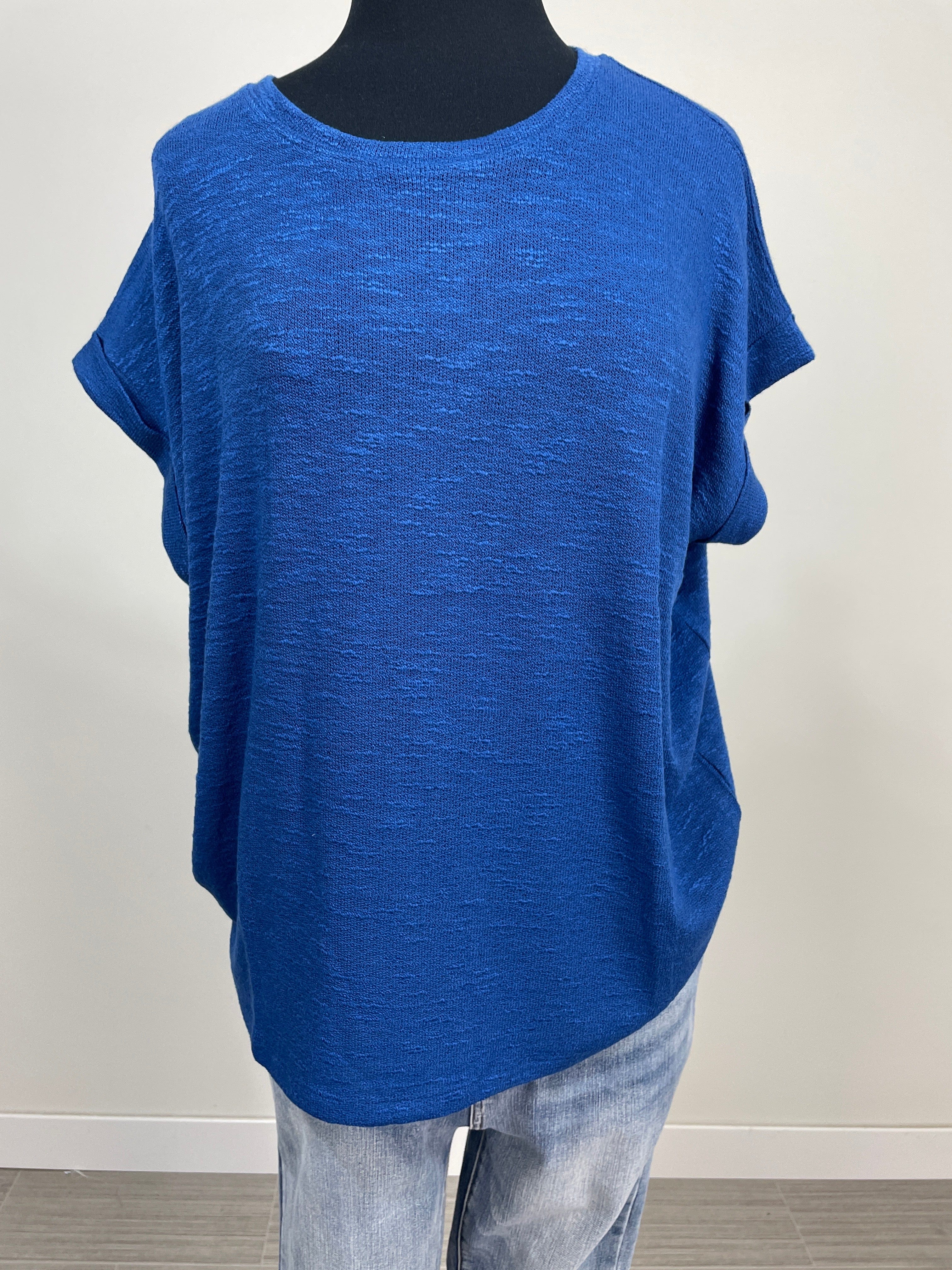Navy Hacci Rolled Sleeve Tee