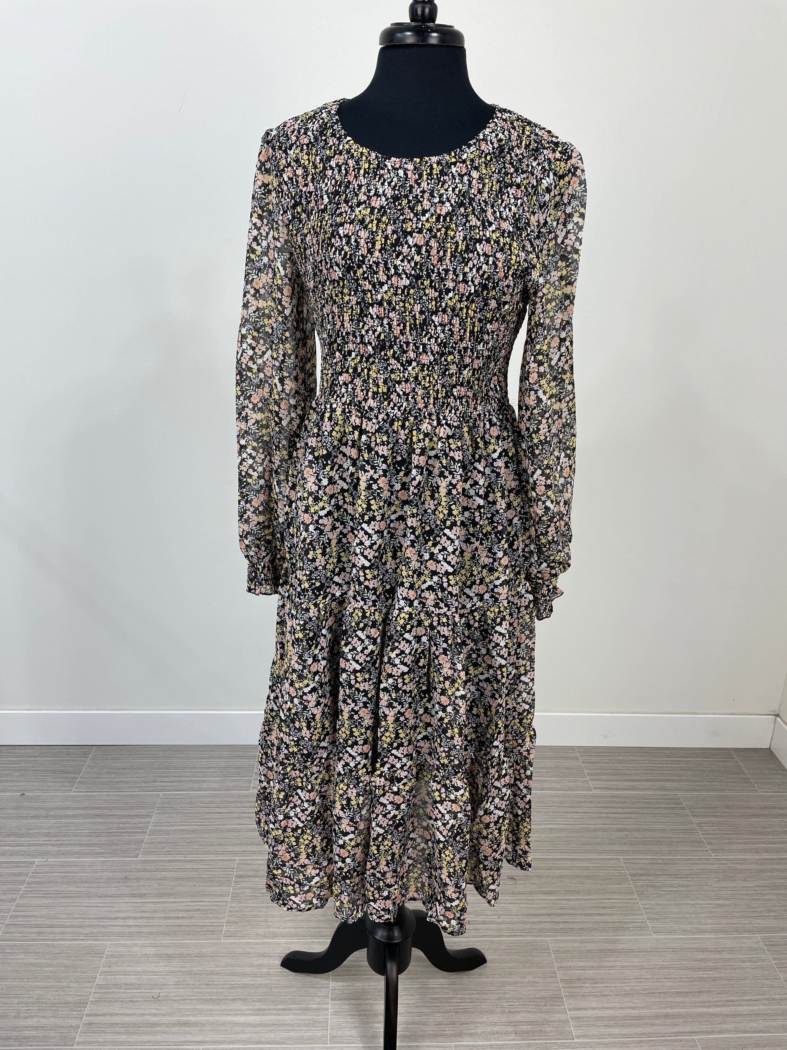 Yellow Ditsy Floral Smoked Dress