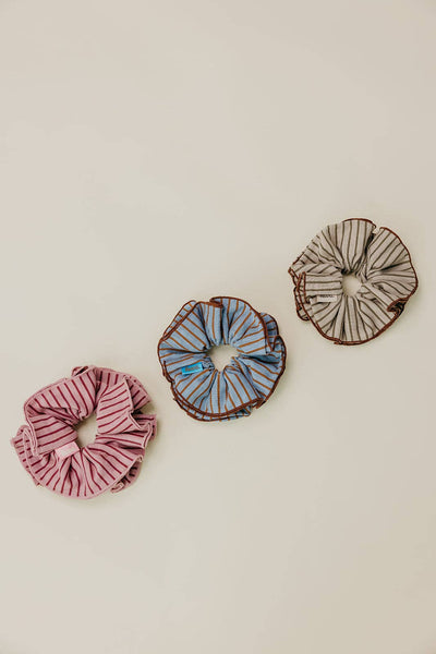 STRIPED CORSET SCRUNCHIE: BLUE AND BROWN