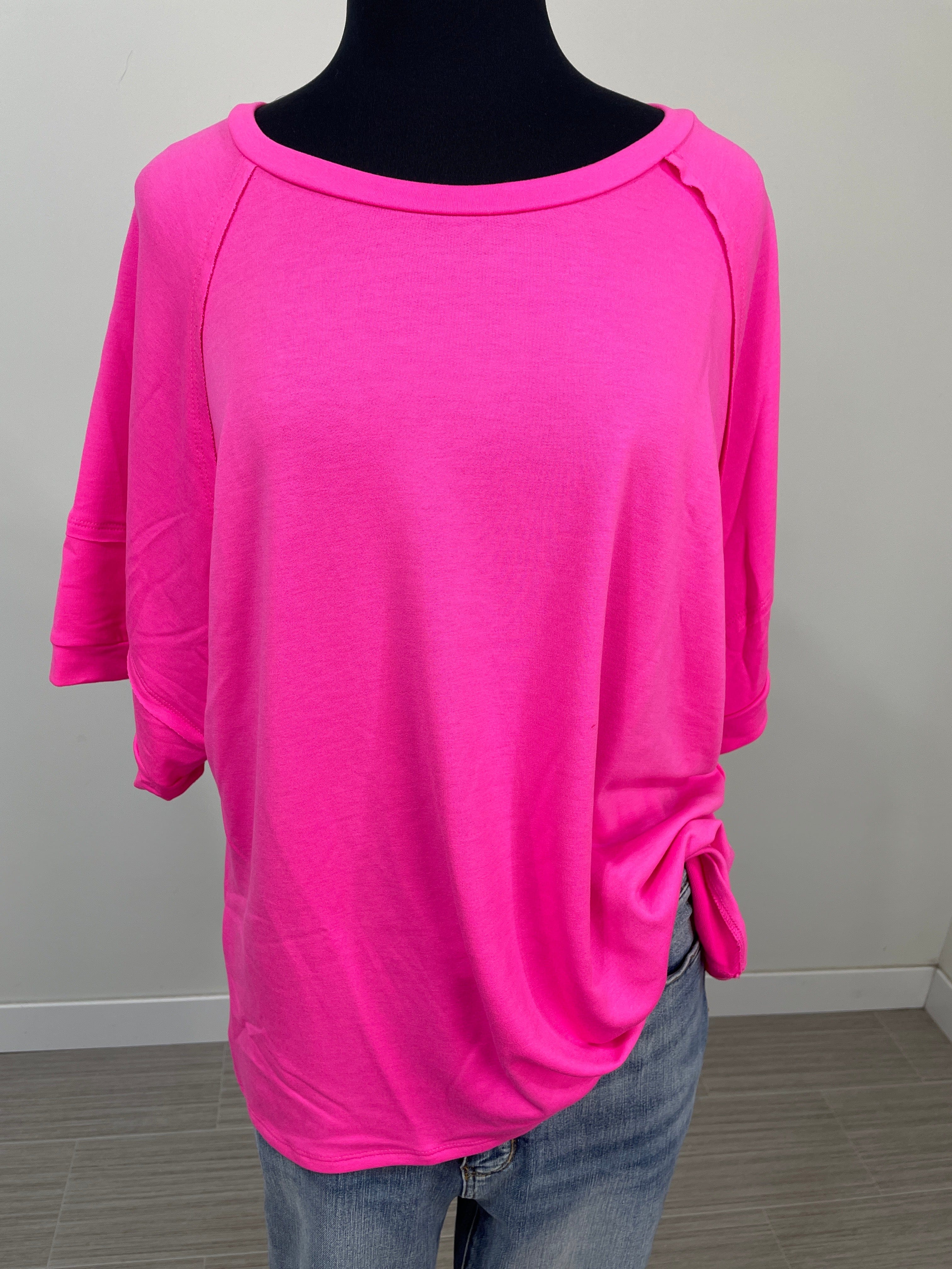 Hot Pink Relaxed Fit Terry Top