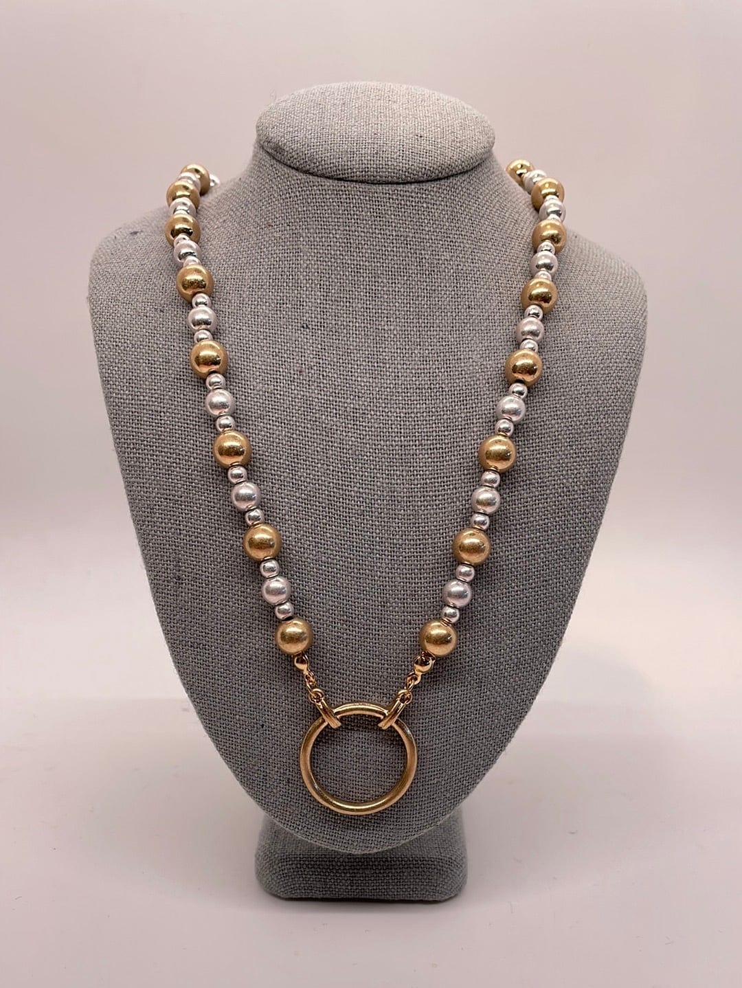 Gold & Silver Beaded Circle Pendant Necklace