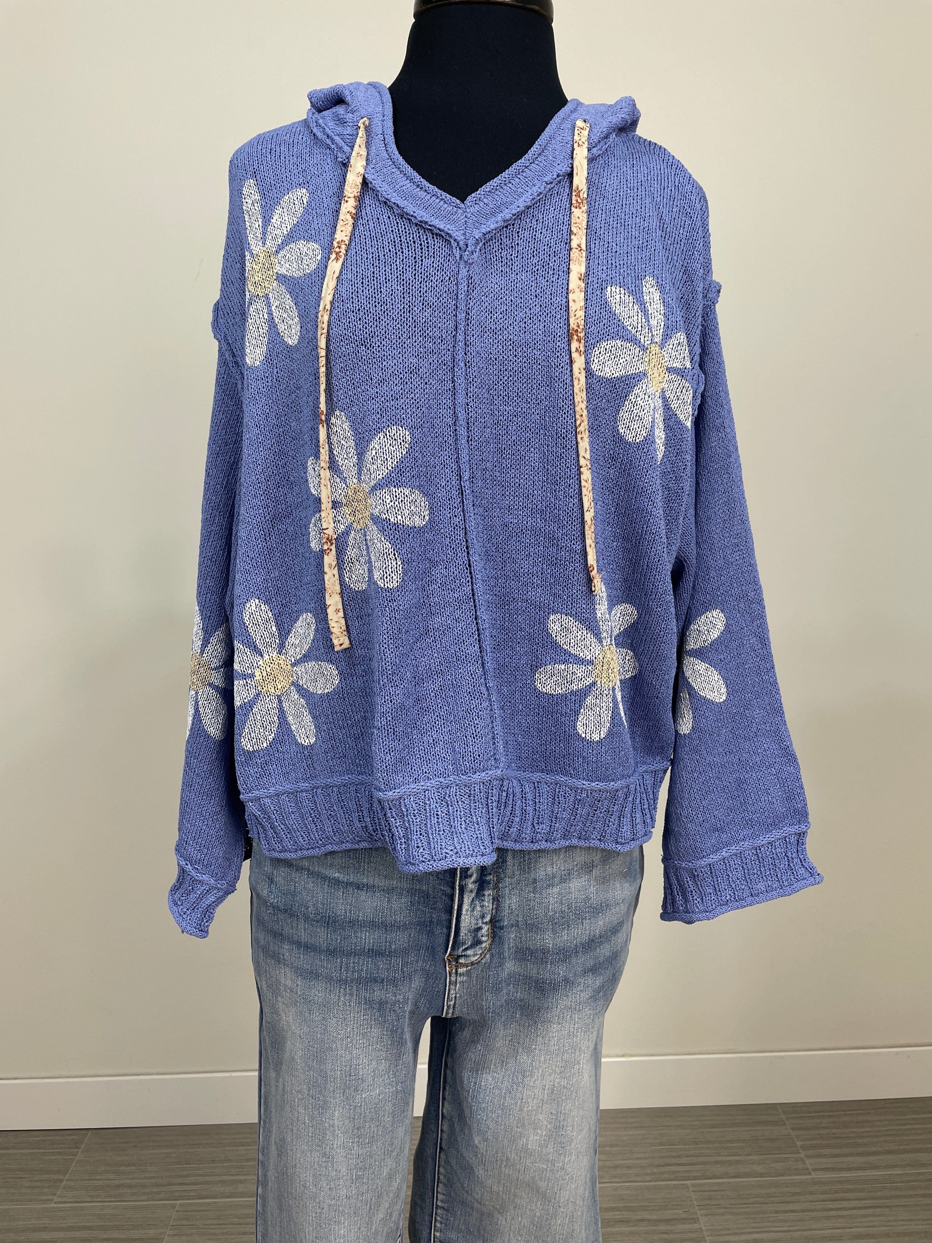 Evening Blue Hooded Daisy Sweater