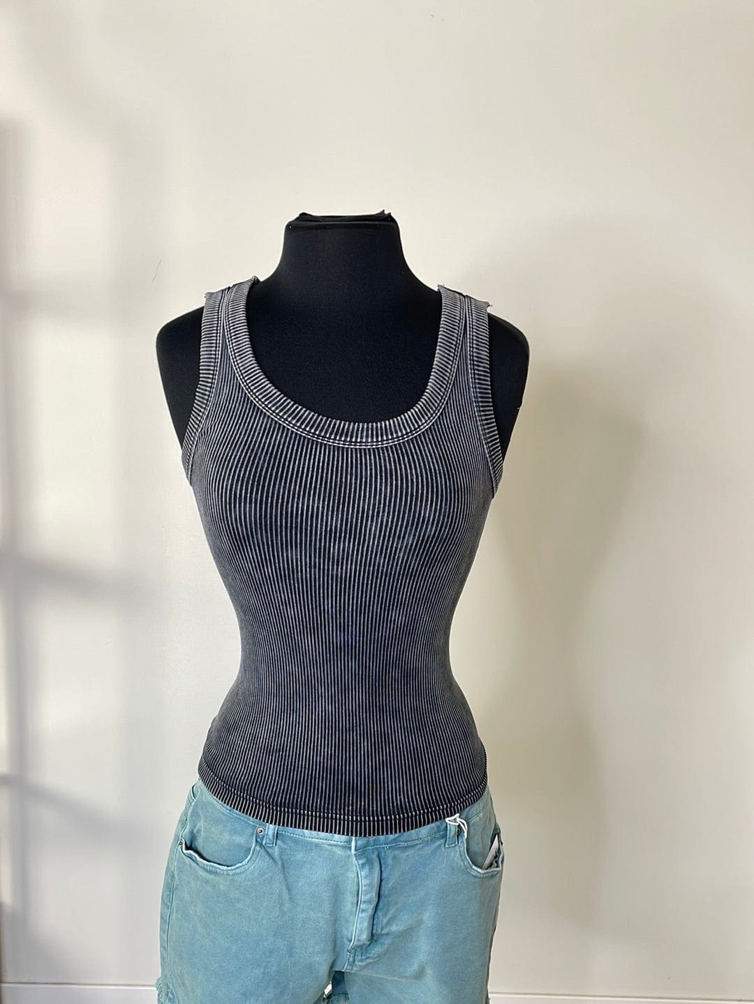 Ash Black Washed Ribbed Tank