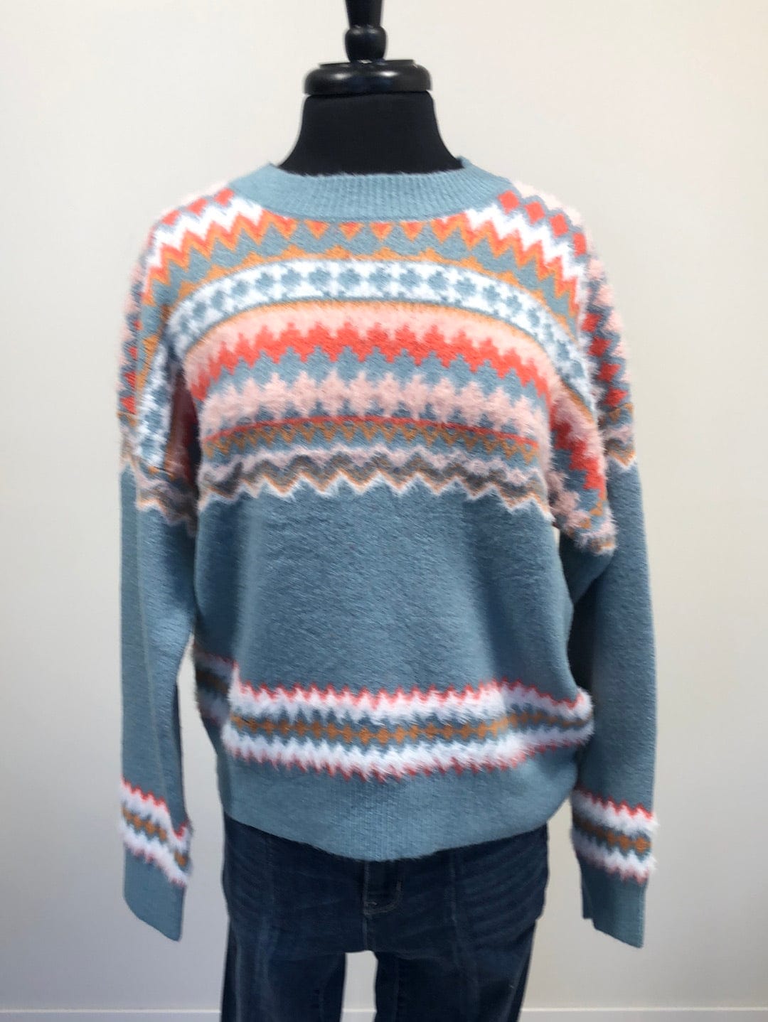 Blue & Rust Aztec Stripe Sweater