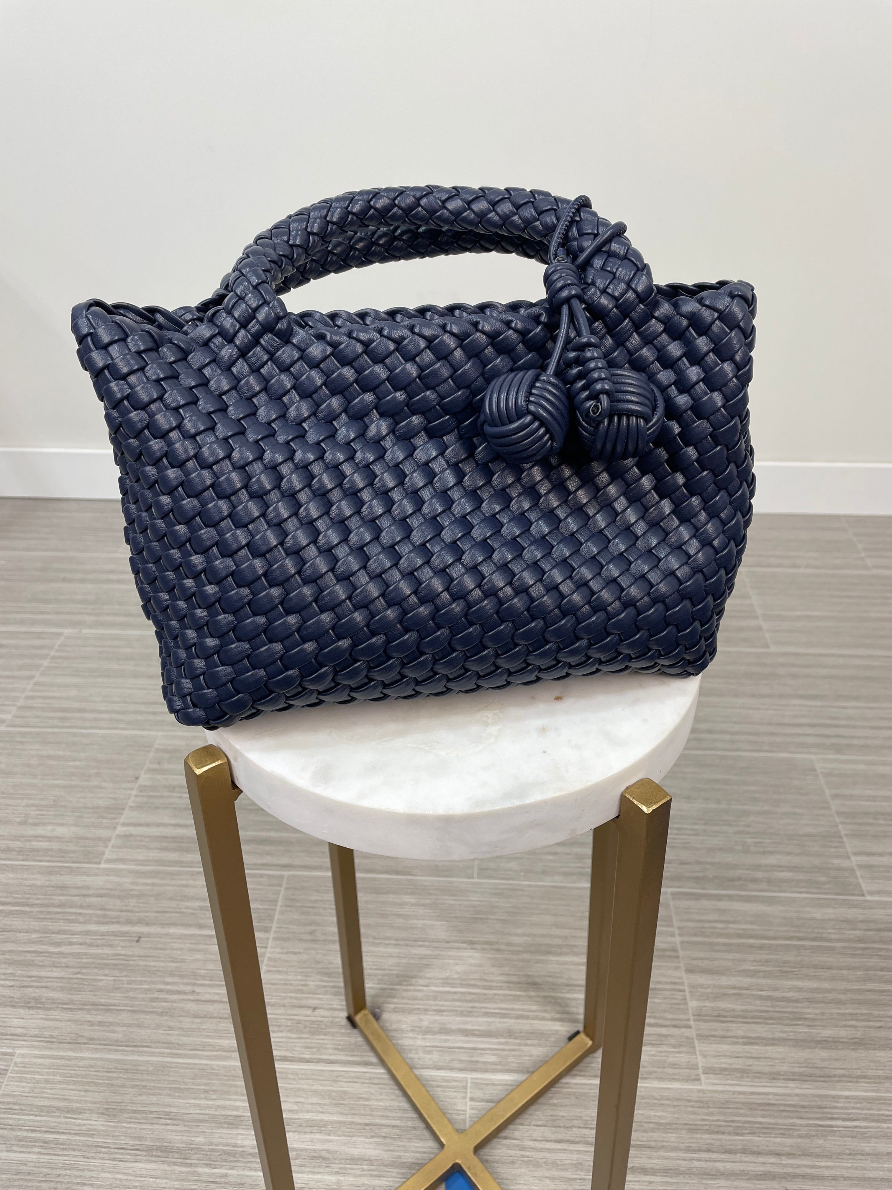 Navy Woven Dual Handle Bag