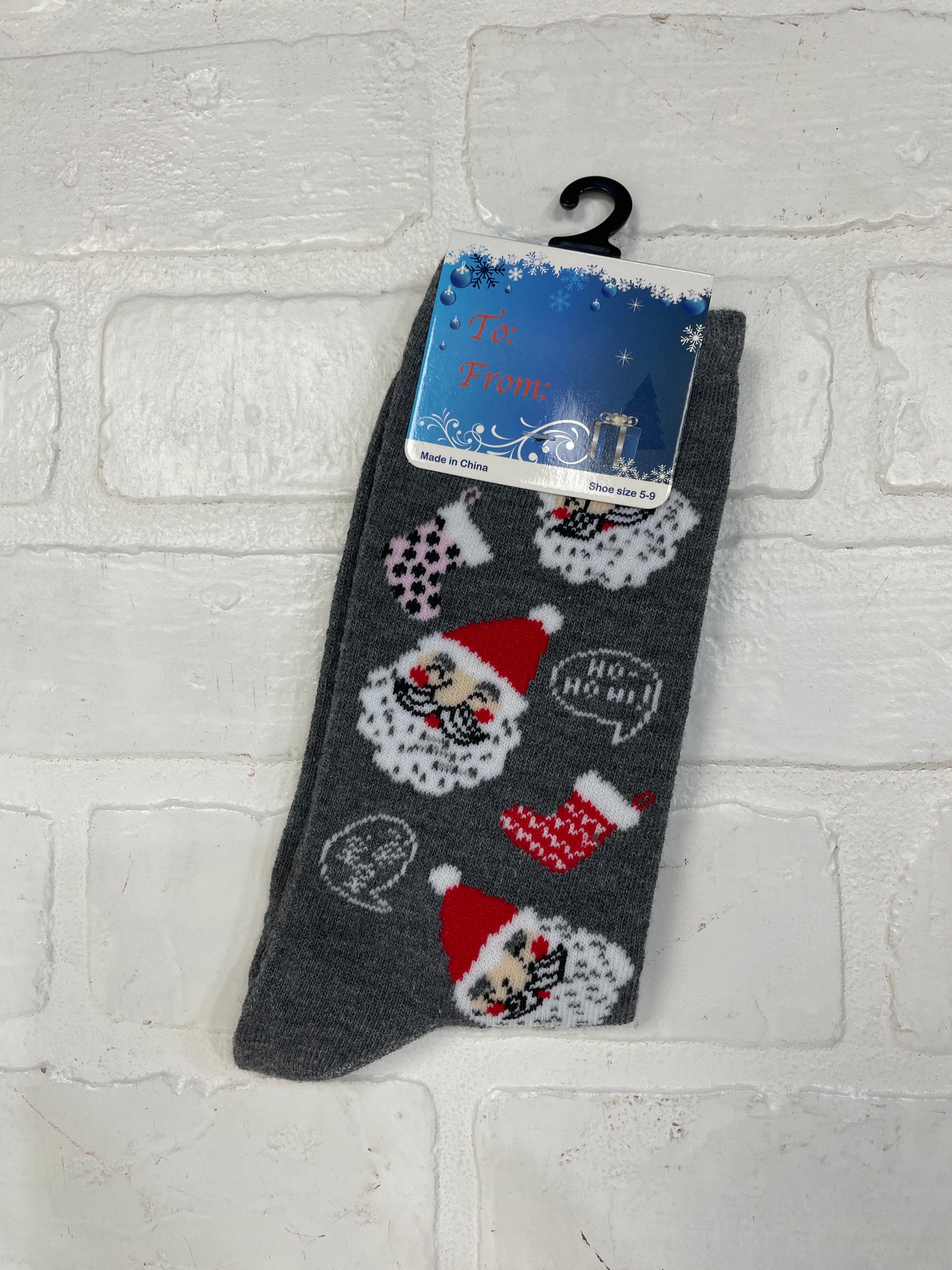 Santa Holiday Grey Socks