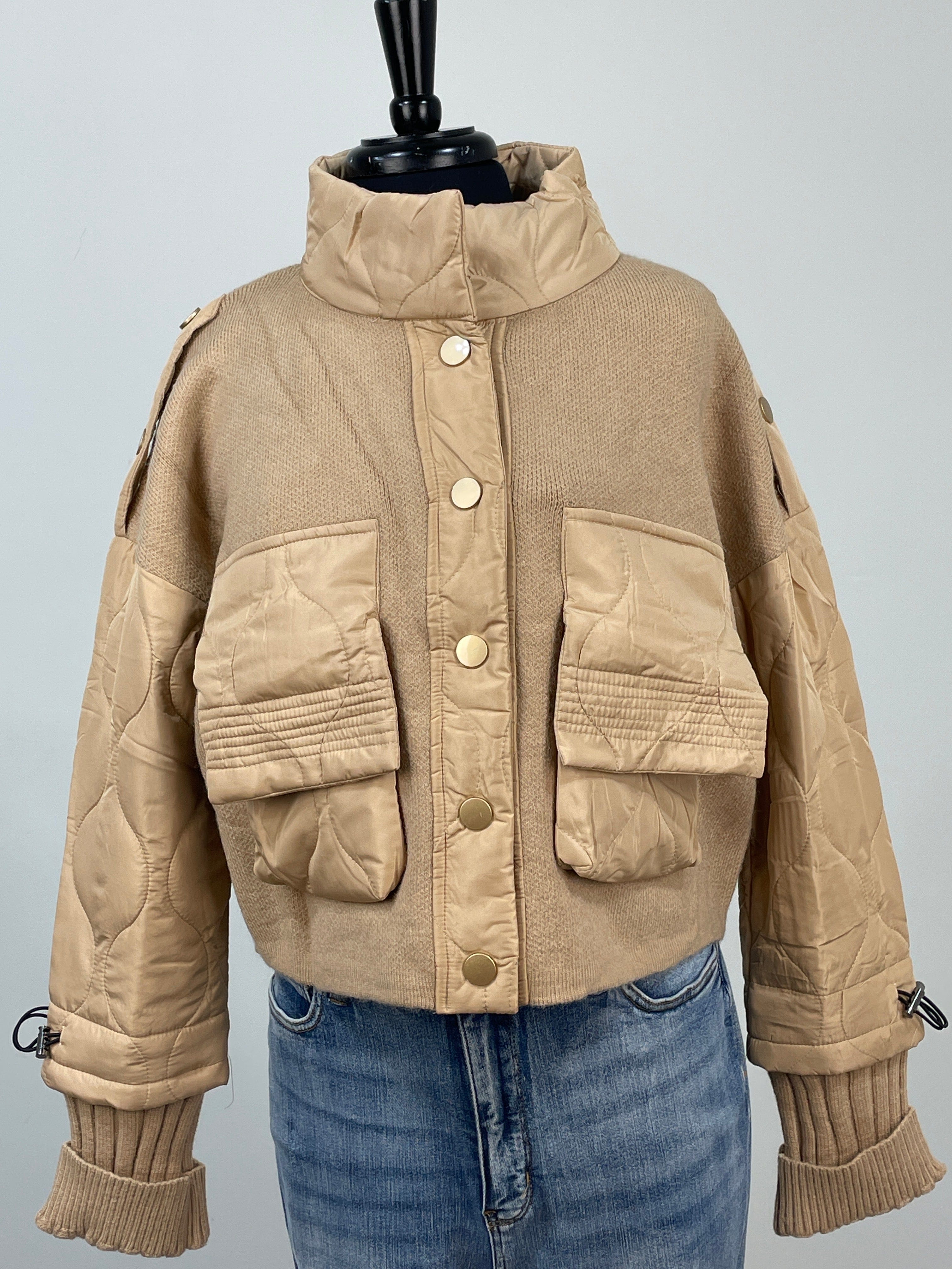 Khaki Dual Texture Cozy Bomber Jacket